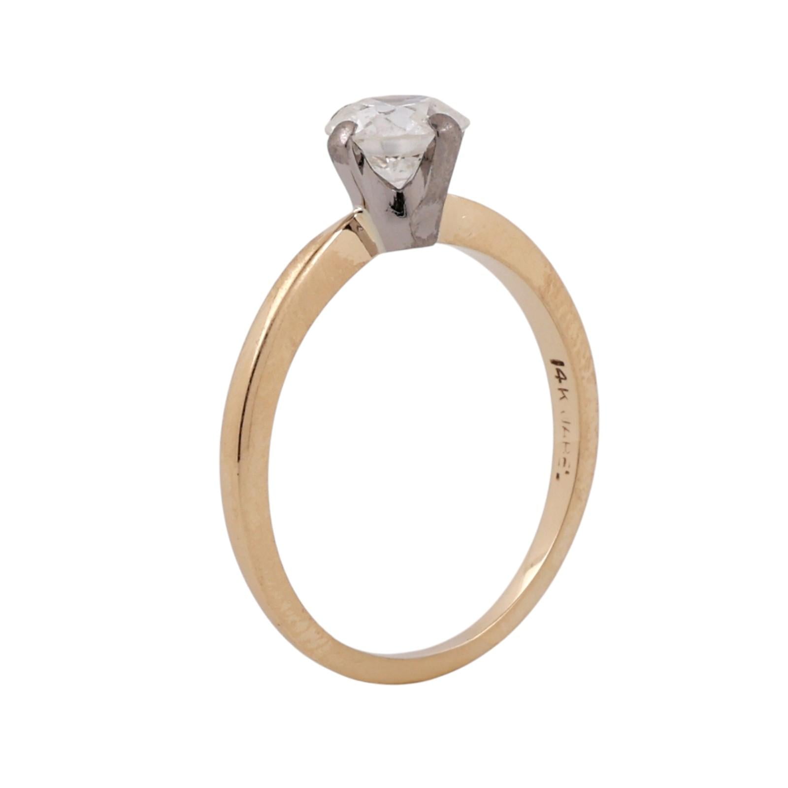 0.63CT Diamond Solitaire Ring 14K Two Tone Gold H-I VS2 Engagement Size 5