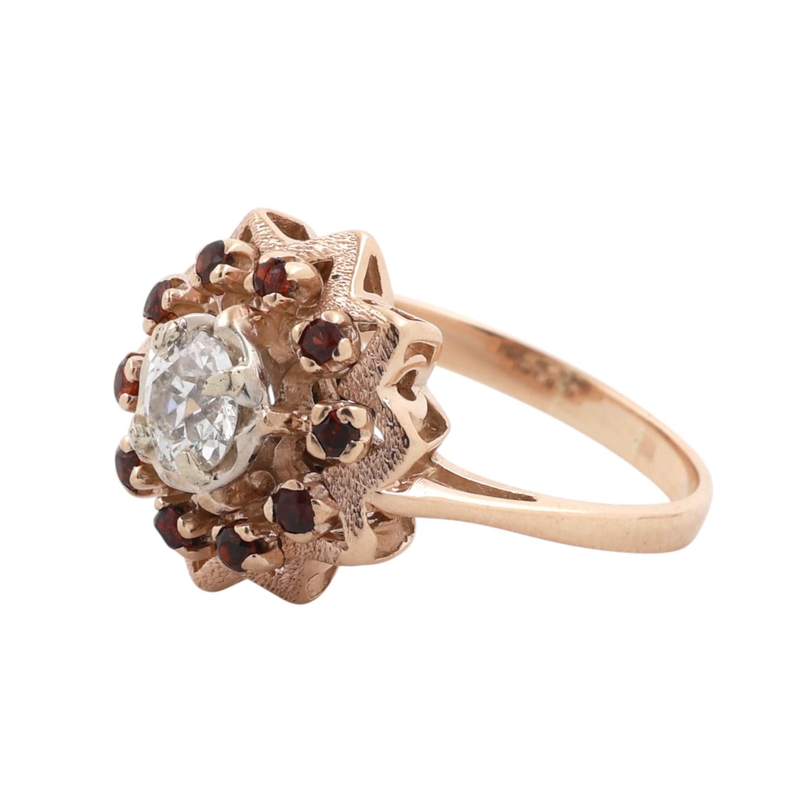 14K Two-Tone Gold 0.70ct Diamond Garnet Halo Star Cocktail Ring Size 7.25