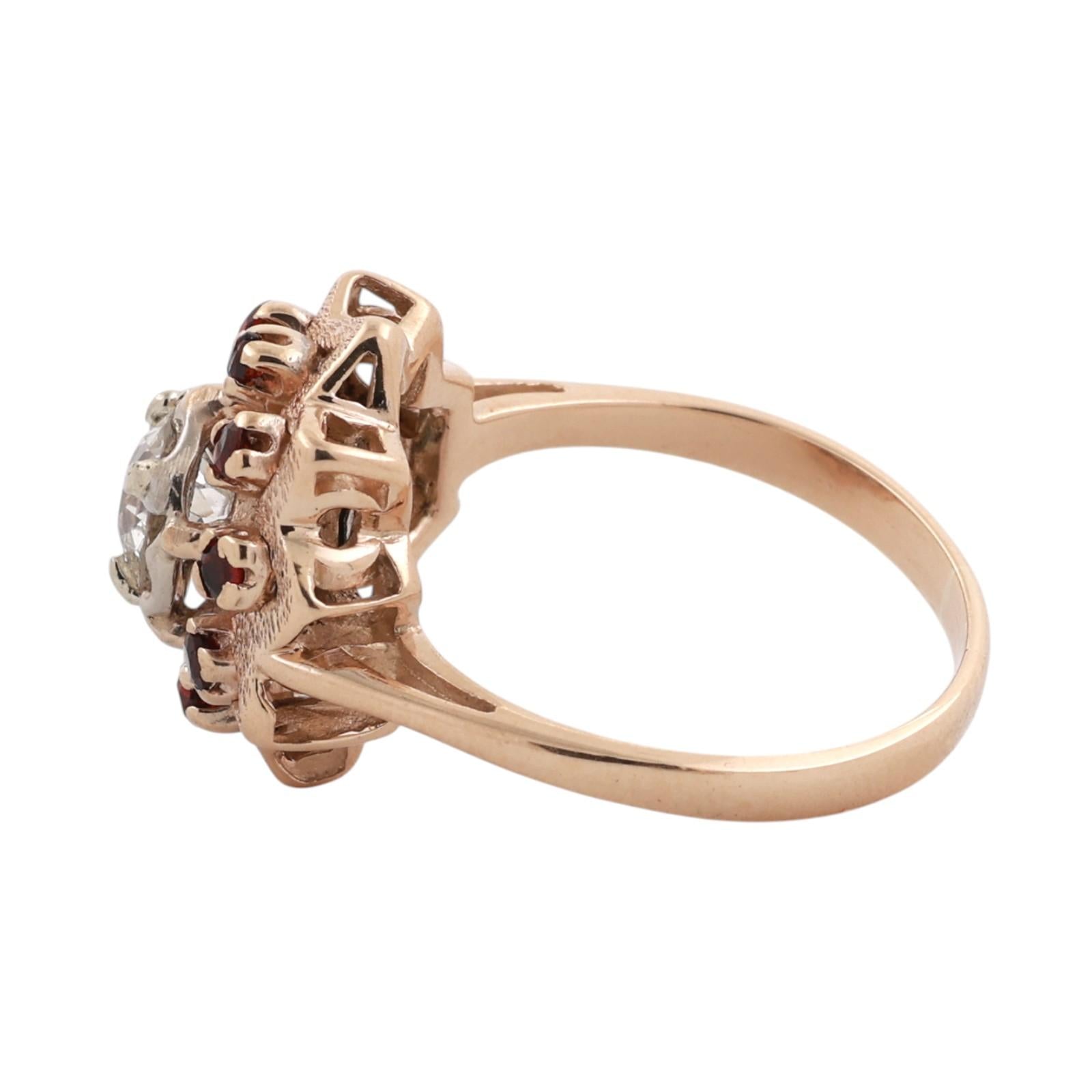 14K Two-Tone Gold 0.70ct Diamond Garnet Halo Star Cocktail Ring Size 7.25