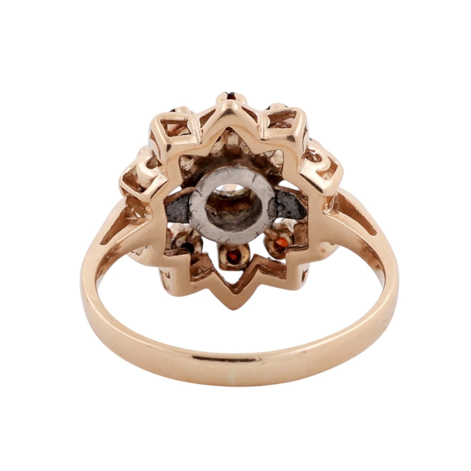 14K Two-Tone Gold 0.70ct Diamond Garnet Halo Star Cocktail Ring Size 7.25