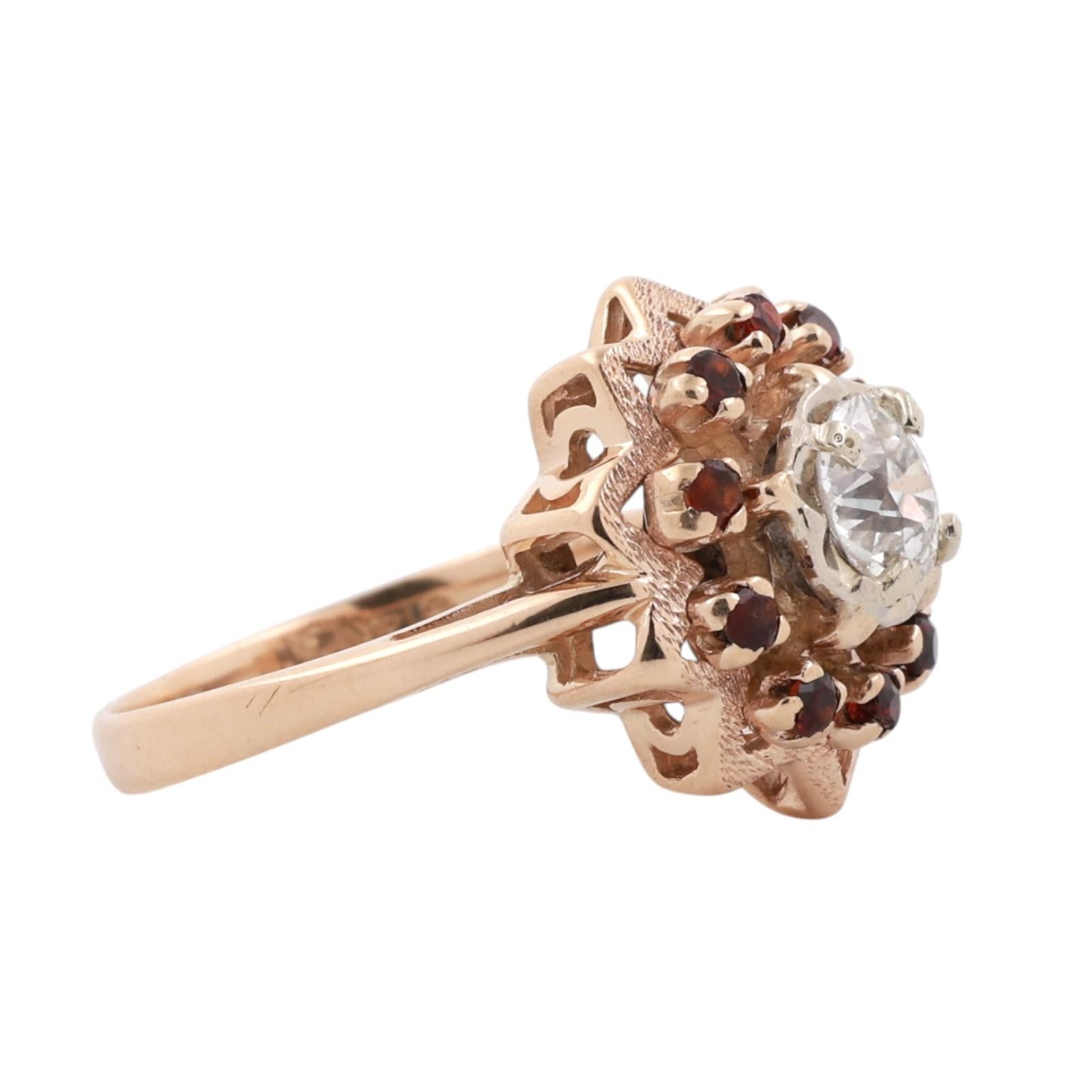 14K Two-Tone Gold 0.70ct Diamond Garnet Halo Star Cocktail Ring Size 7.25