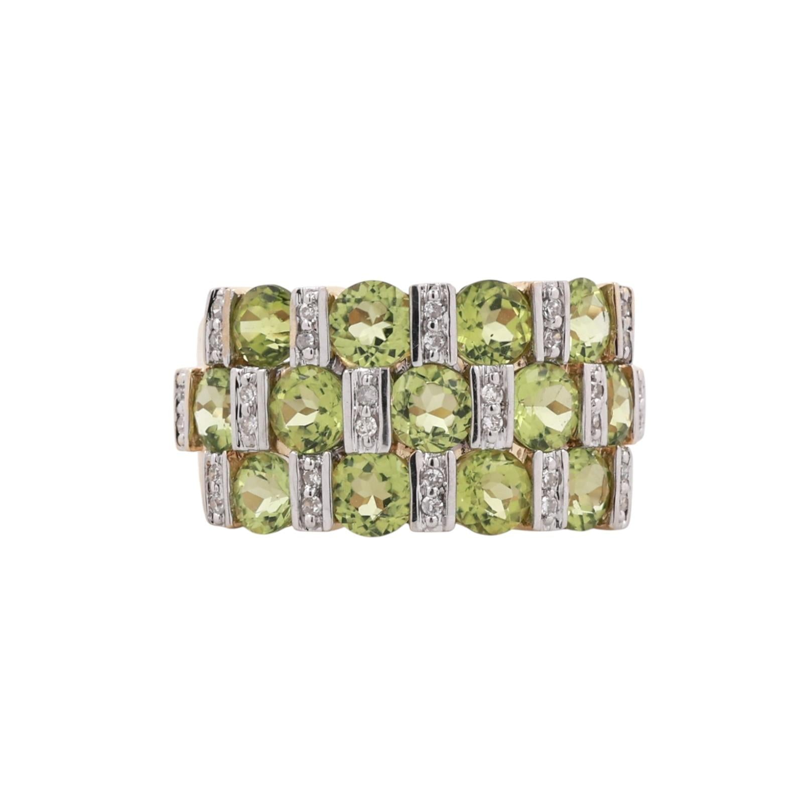 14K Two Tone Gold Peridot Diamond Wide Band Ring 3.40CTW Estate SIze 6.25