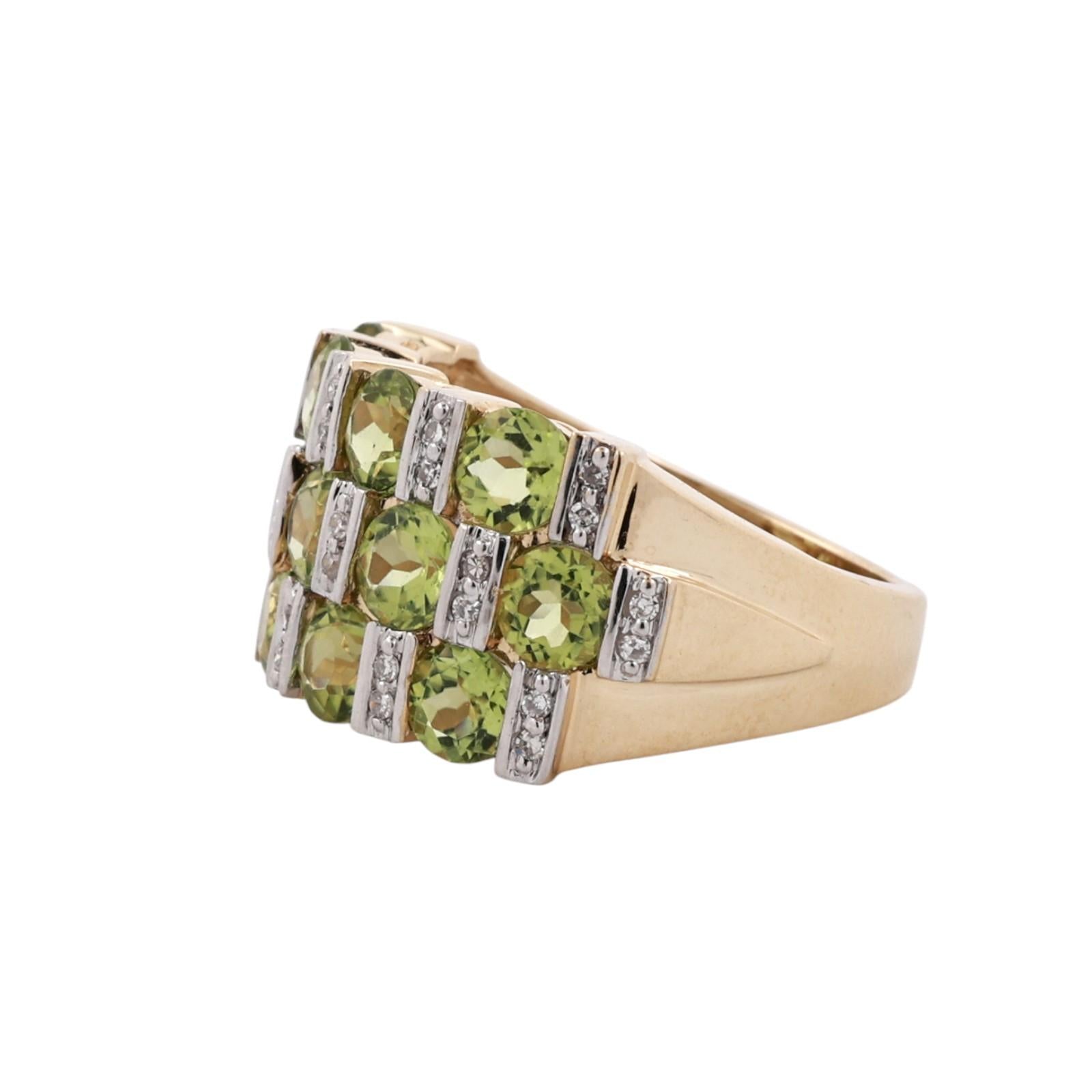 14K Two Tone Gold Peridot Diamond Wide Band Ring 3.40CTW Estate SIze 6.25