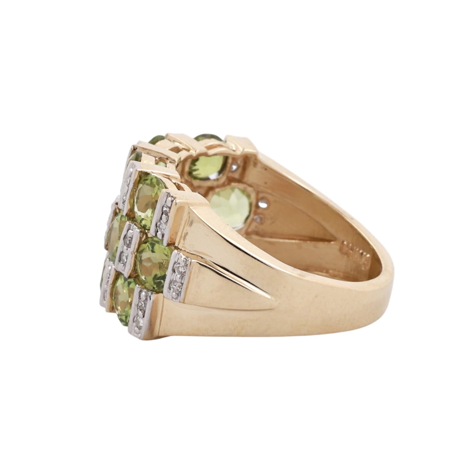 14K Two Tone Gold Peridot Diamond Wide Band Ring 3.40CTW Estate SIze 6.25
