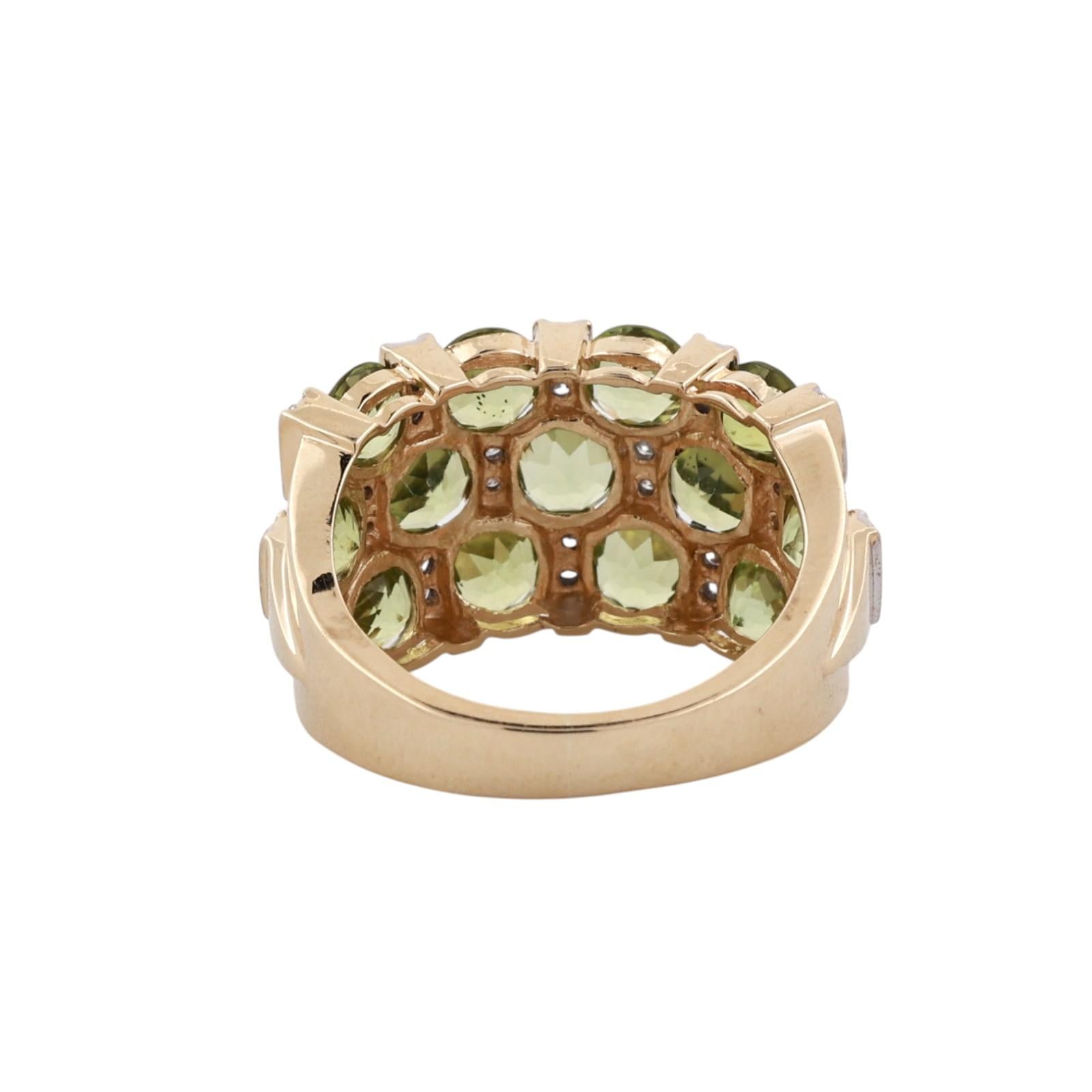 14K Two Tone Gold Peridot Diamond Wide Band Ring 3.40CTW Estate SIze 6.25