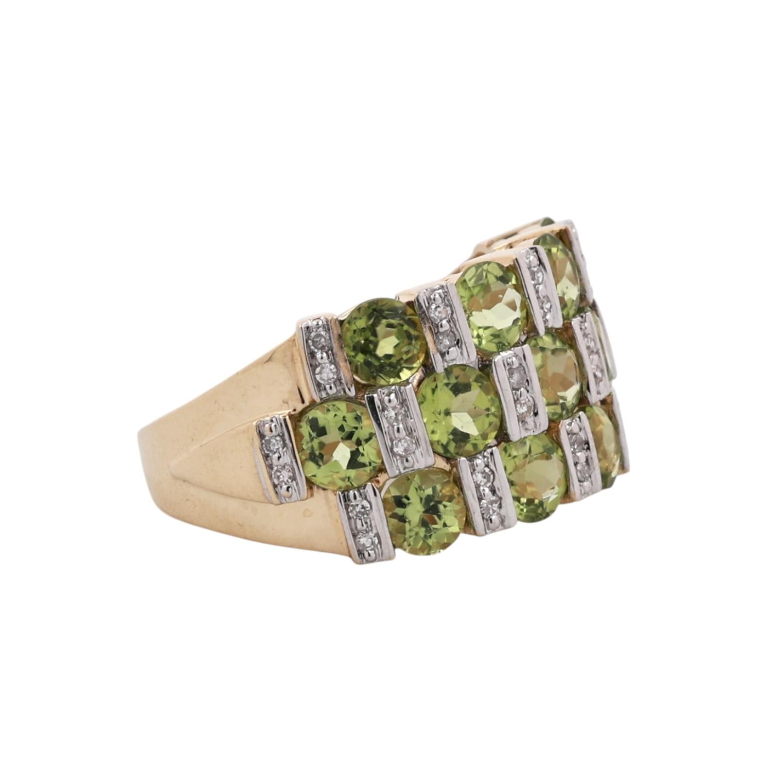 14K Two Tone Gold Peridot Diamond Wide Band Ring 3.40CTW Estate SIze 6.25