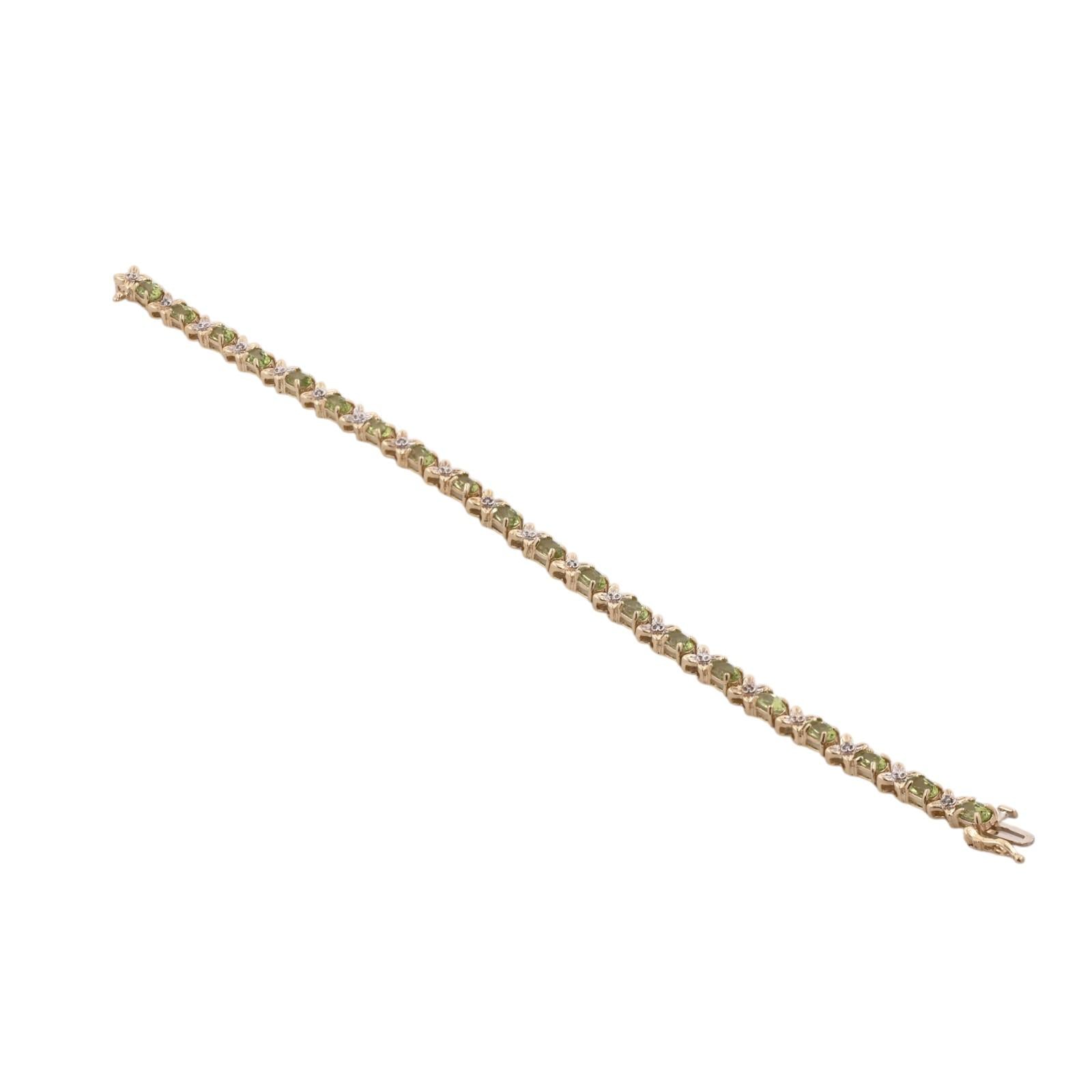 14K Two Tone Gold Peridot Diamond Tennis Bracelet 5.10CTW Floral X Link 7.25"