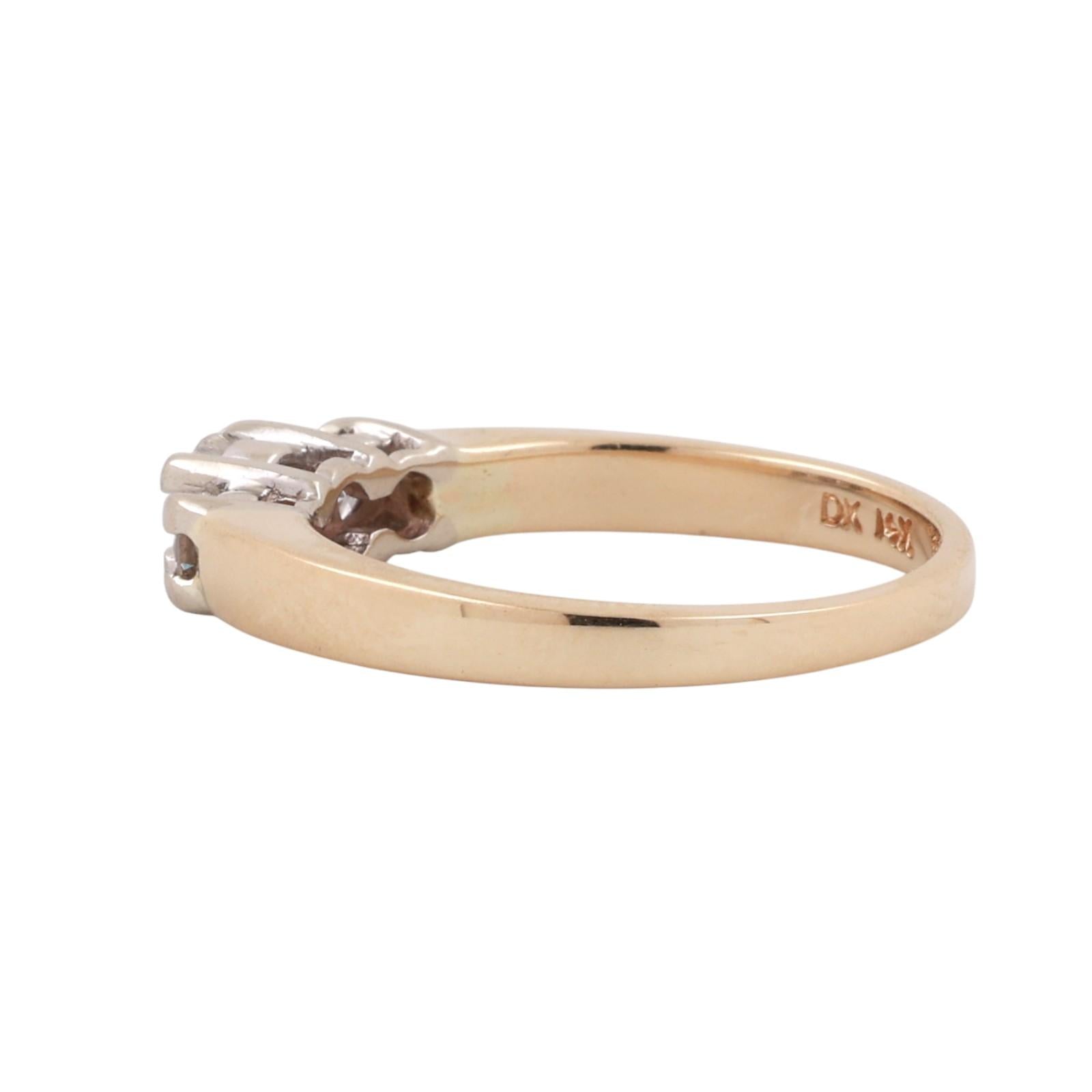 14K Two Tone Gold 0.50CTW Diamond Engagement Ring 3 Stone Round Size 7