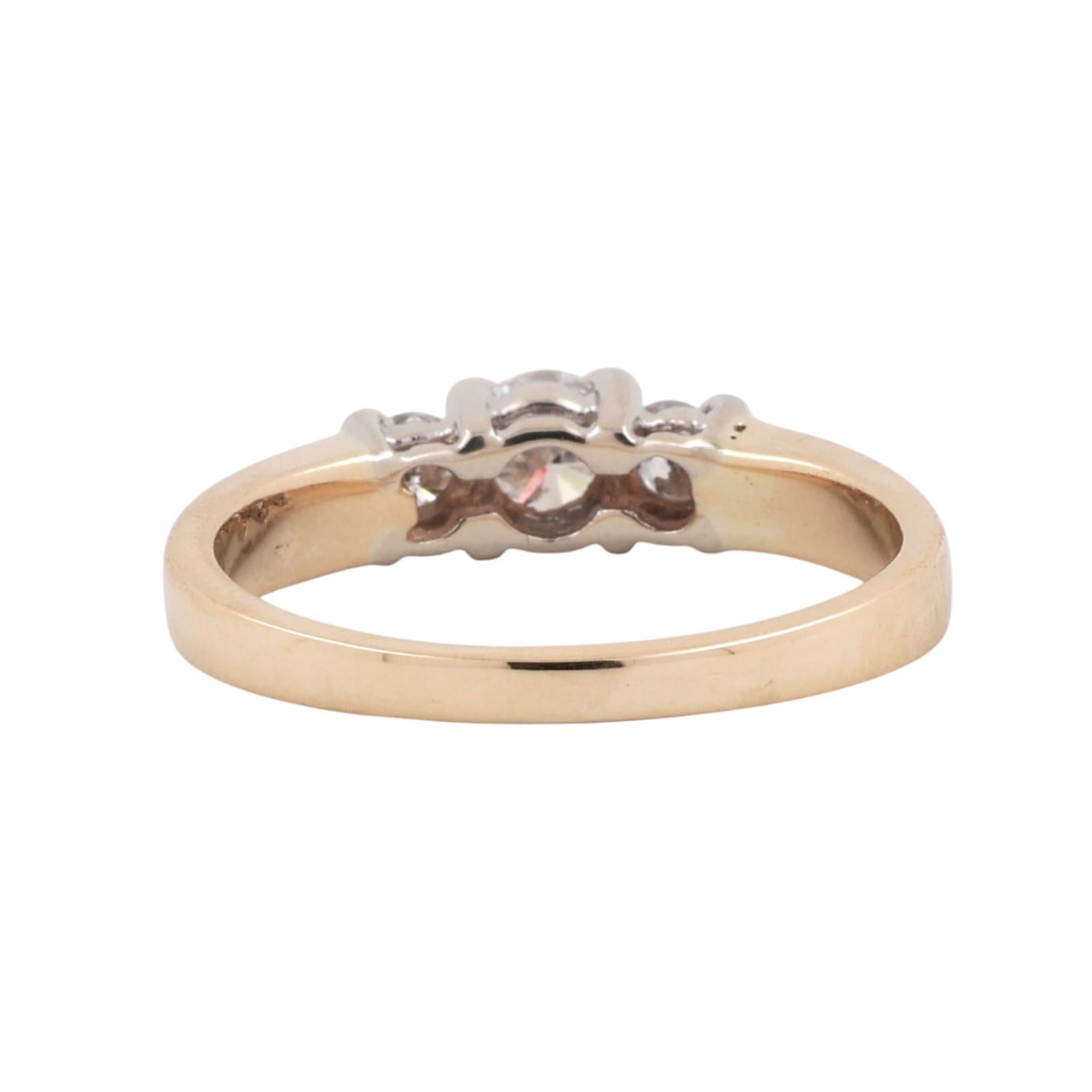 14K Two Tone Gold 0.50CTW Diamond Engagement Ring 3 Stone Round Size 7
