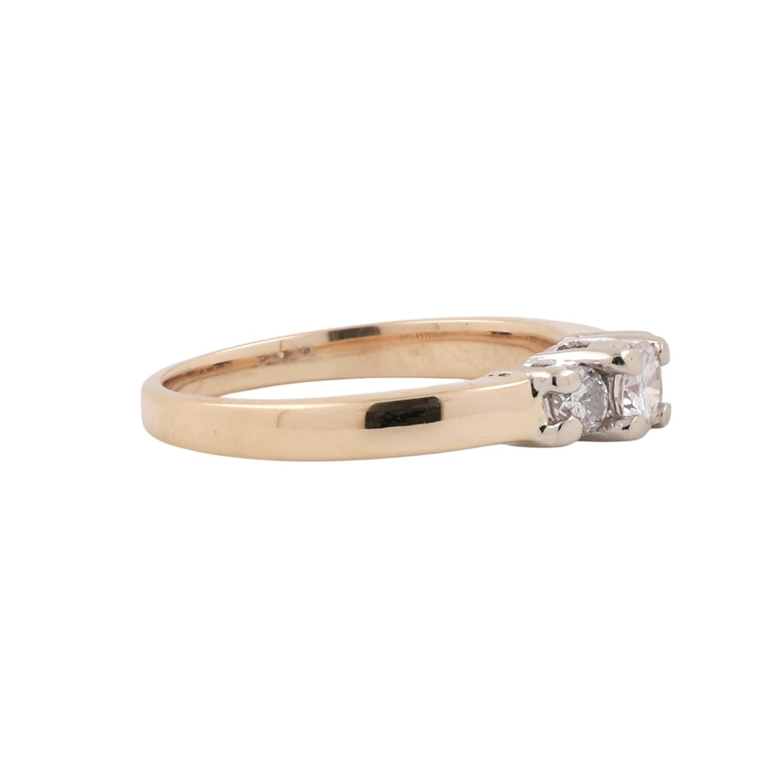 14K Two Tone Gold 0.50CTW Diamond Engagement Ring 3 Stone Round Size 7