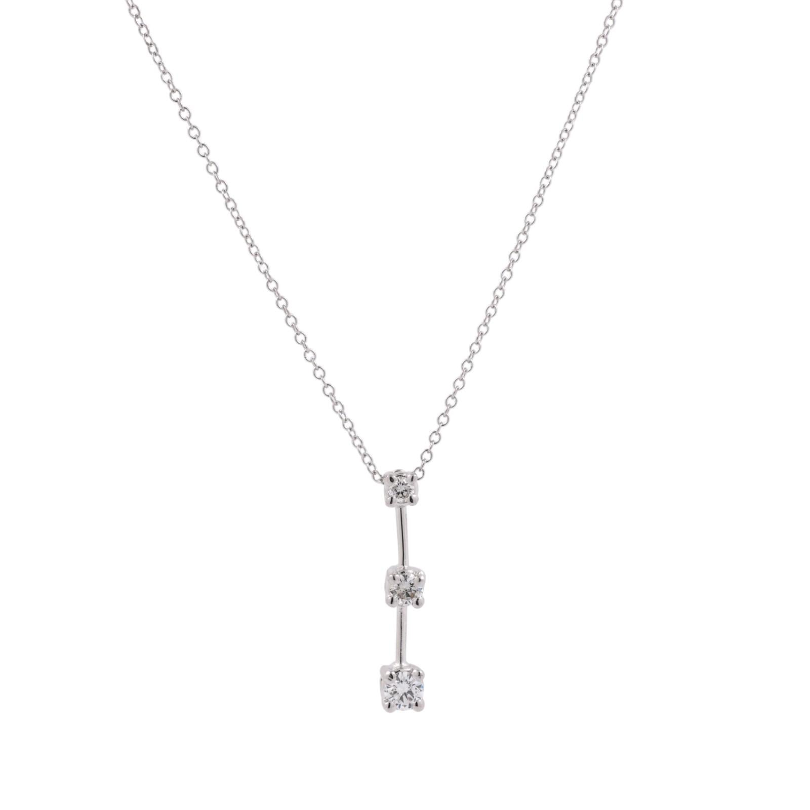 14K White Gold 3 Stone Diamond Drop Necklace 0.55 CTW Dainty 16" Chain Estate