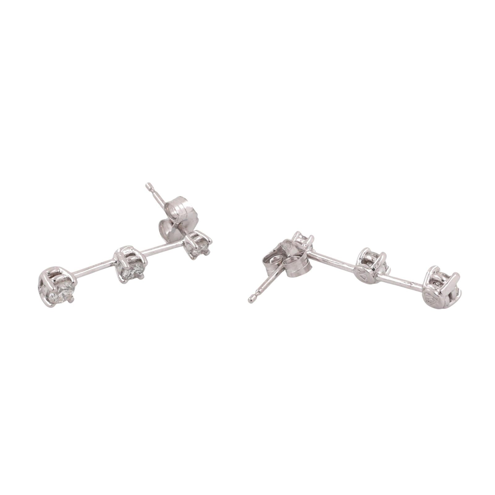 14K White Gold 0.50CTW Diamond Linear Drop Earrings Round Brilliant Dangle