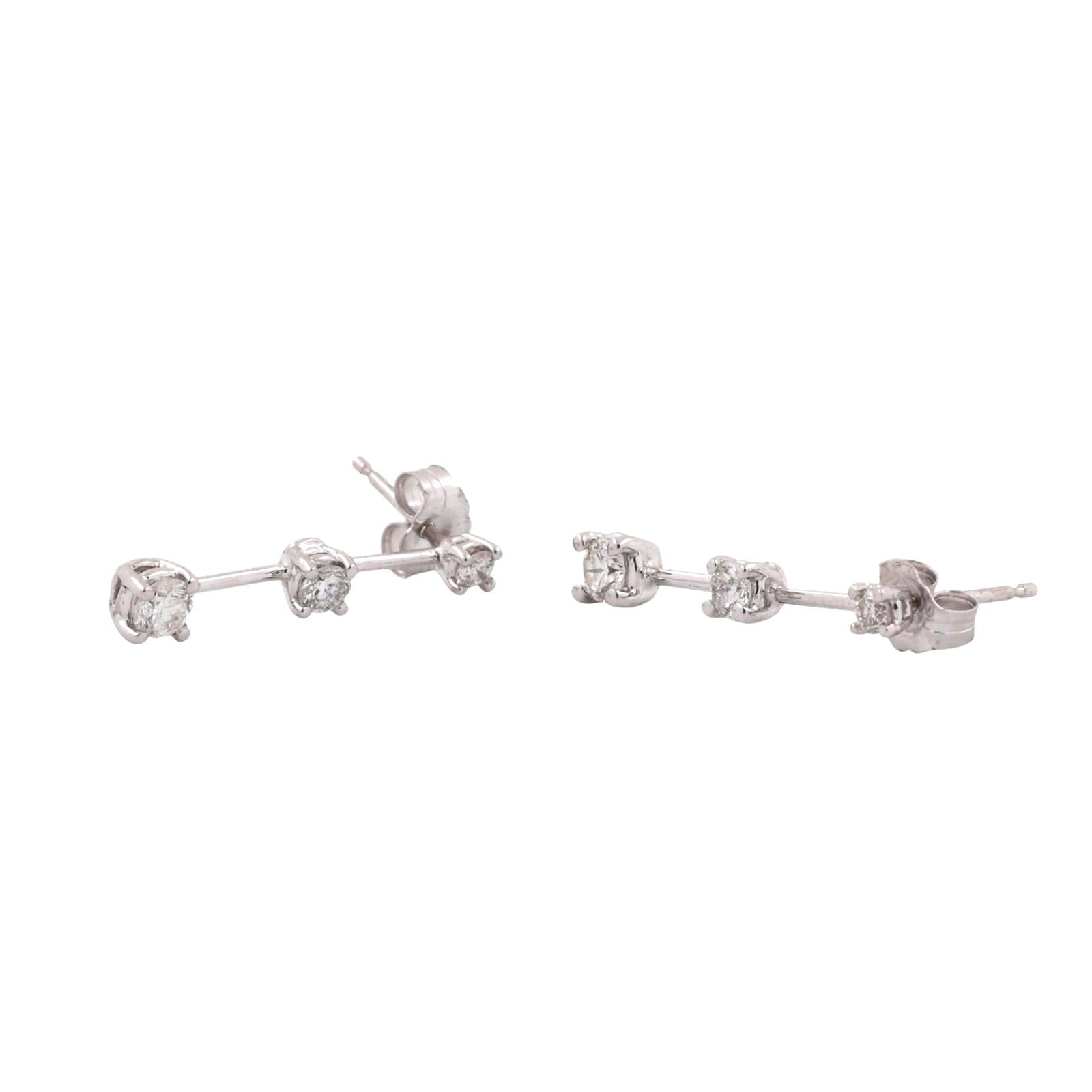 14K White Gold 0.50CTW Diamond Linear Drop Earrings Round Brilliant Dangle