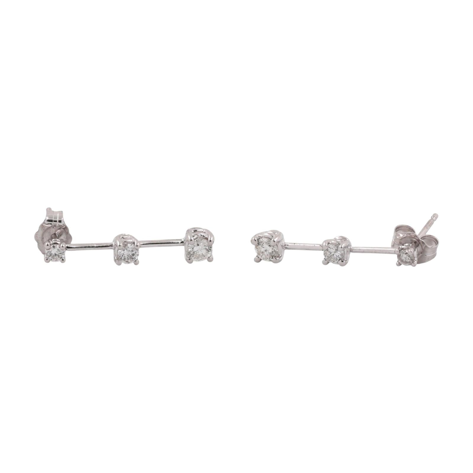 14K White Gold 0.50CTW Diamond Linear Drop Earrings Round Brilliant Dangle