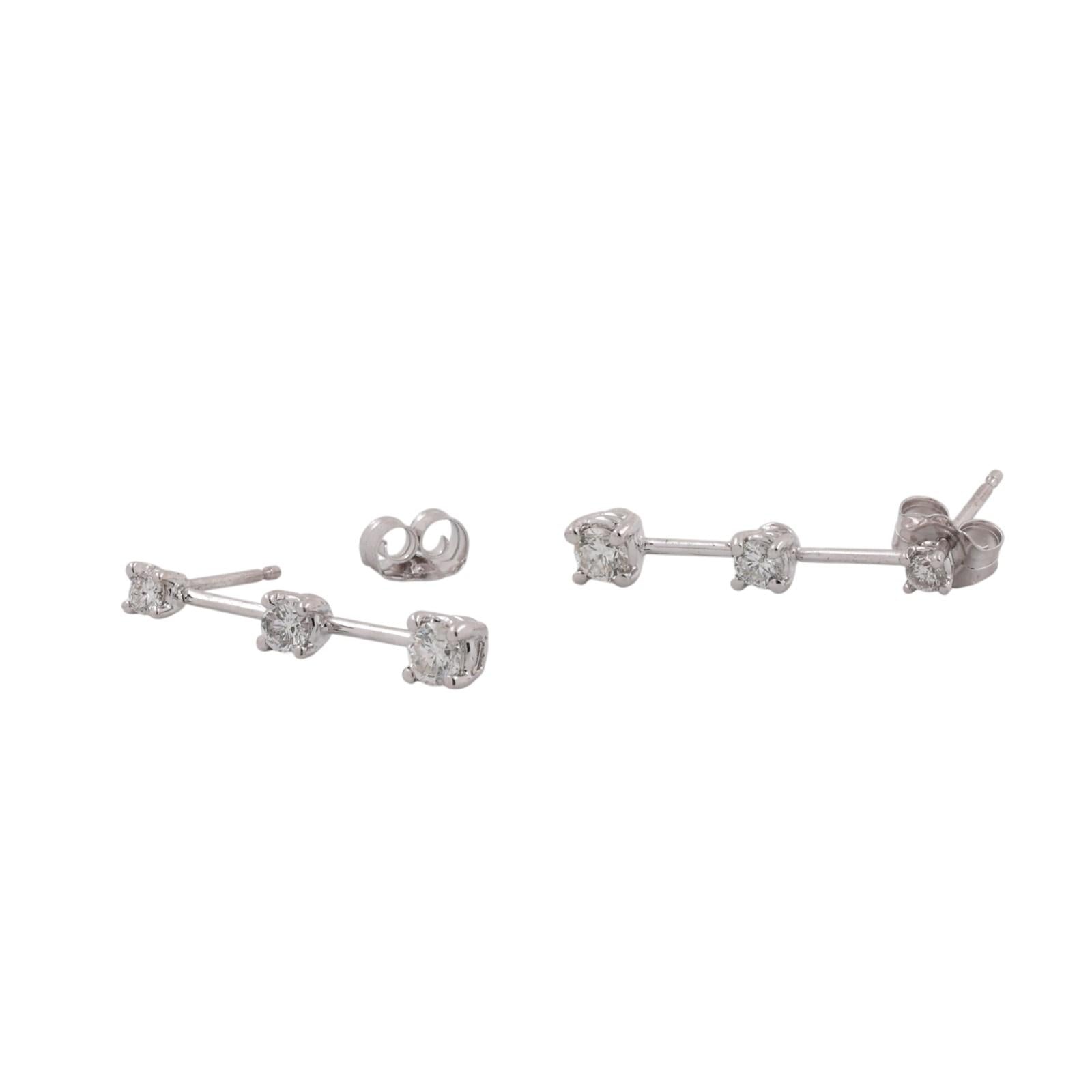 14K White Gold 0.50CTW Diamond Linear Drop Earrings Round Brilliant Dangle