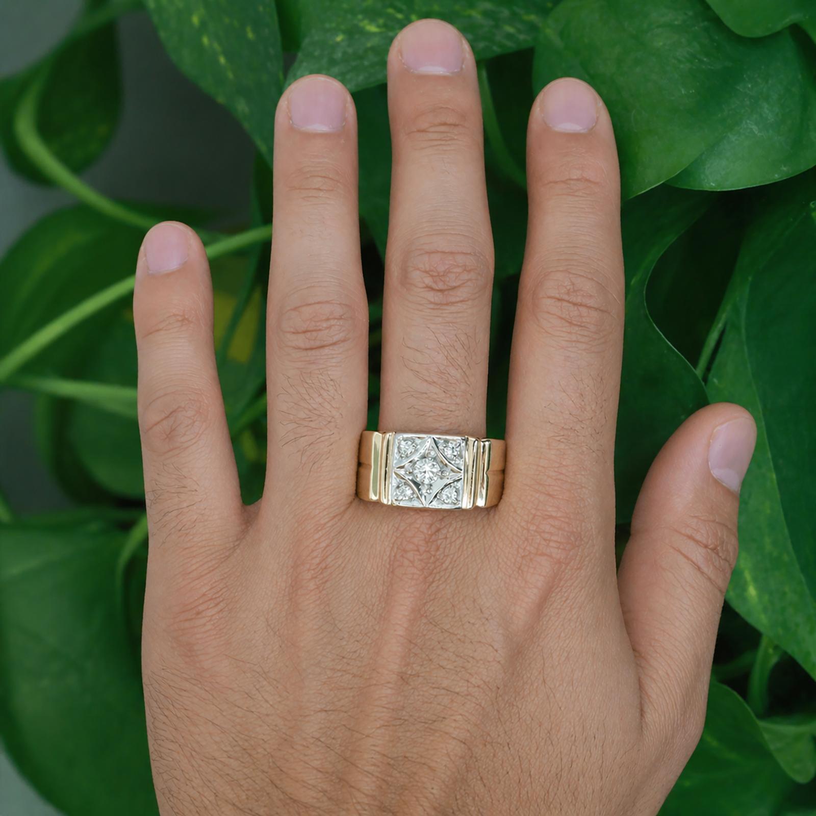 14K Yellow Gold Diamond Cluster Ring Mens Vintage 0.40CT G-I SI Size 10.75
