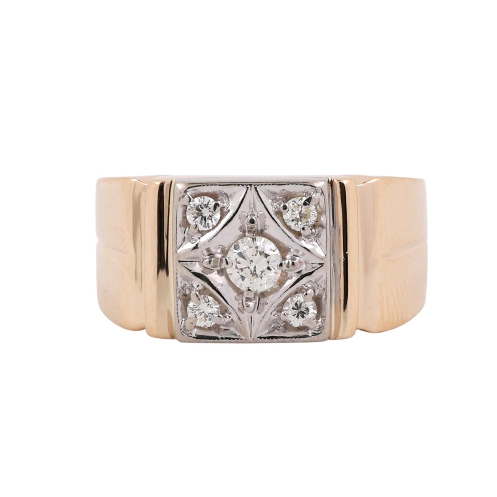 14K Yellow Gold Diamond Cluster Ring Mens Vintage 0.40CT G-I SI Size 10.75