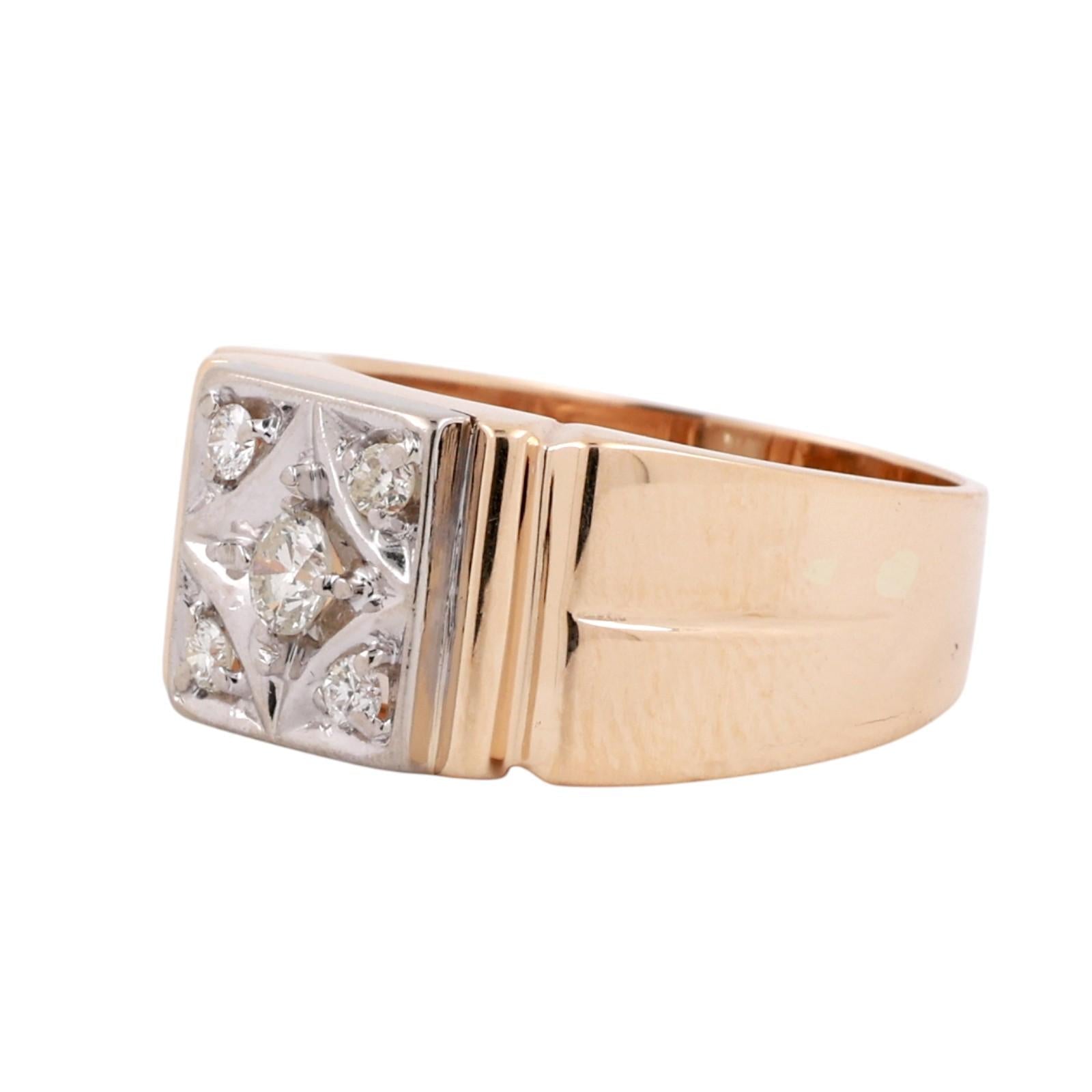 14K Yellow Gold Diamond Cluster Ring Mens Vintage 0.40CT G-I SI Size 10.75