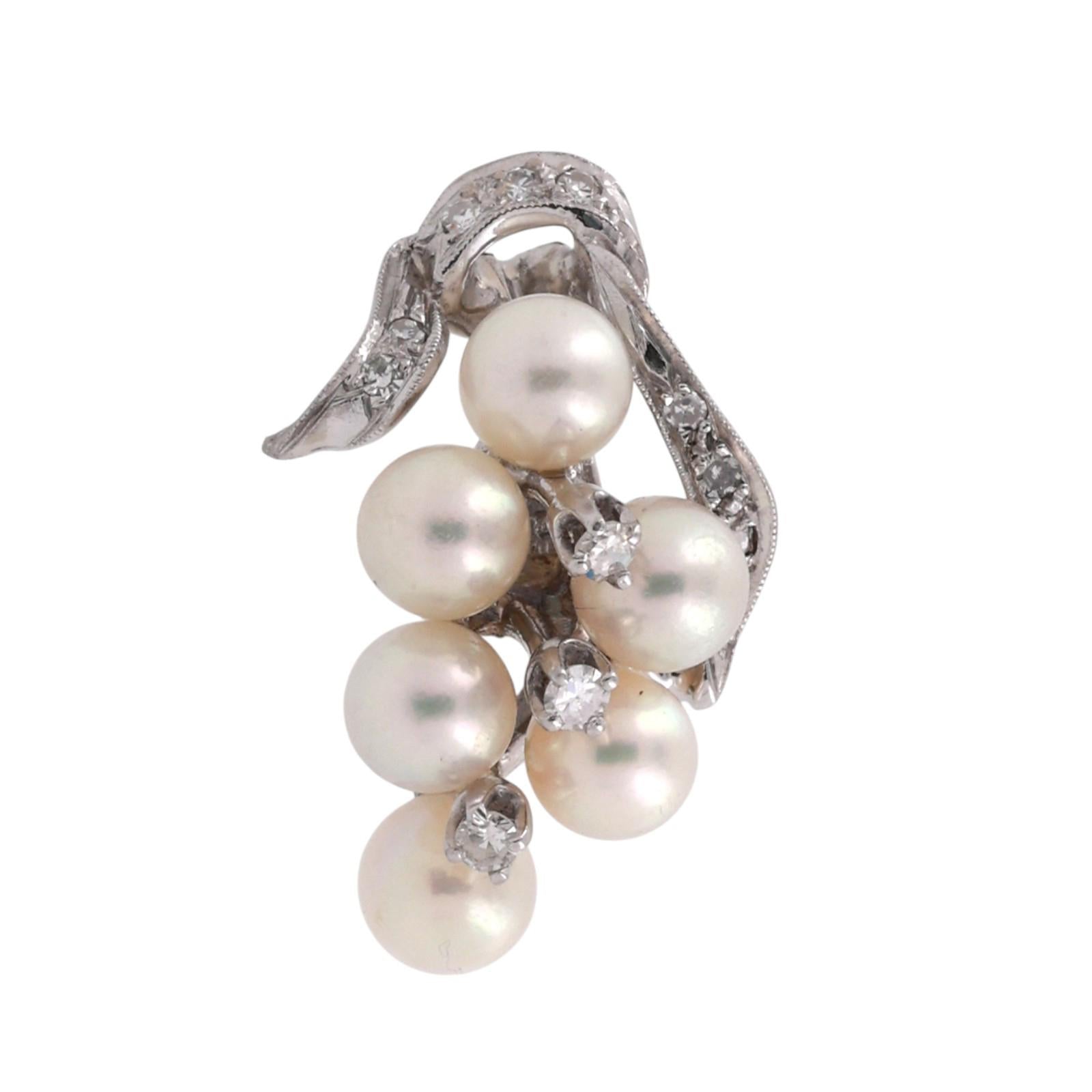 White Gold Akoya Pearl Diamond Cluster Pendant Vintage Grape Drop Estate