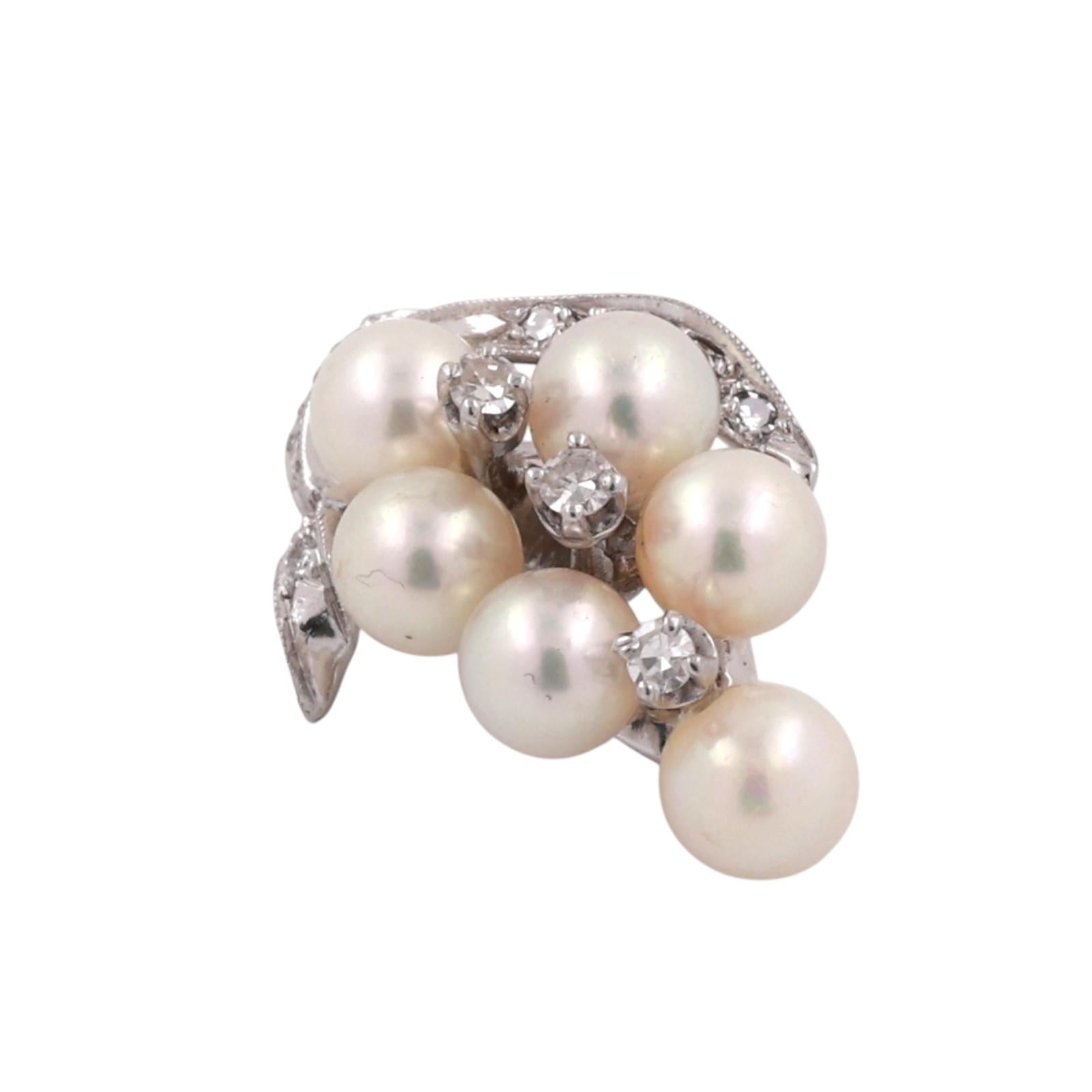 White Gold Akoya Pearl Diamond Cluster Pendant Vintage Grape Drop Estate