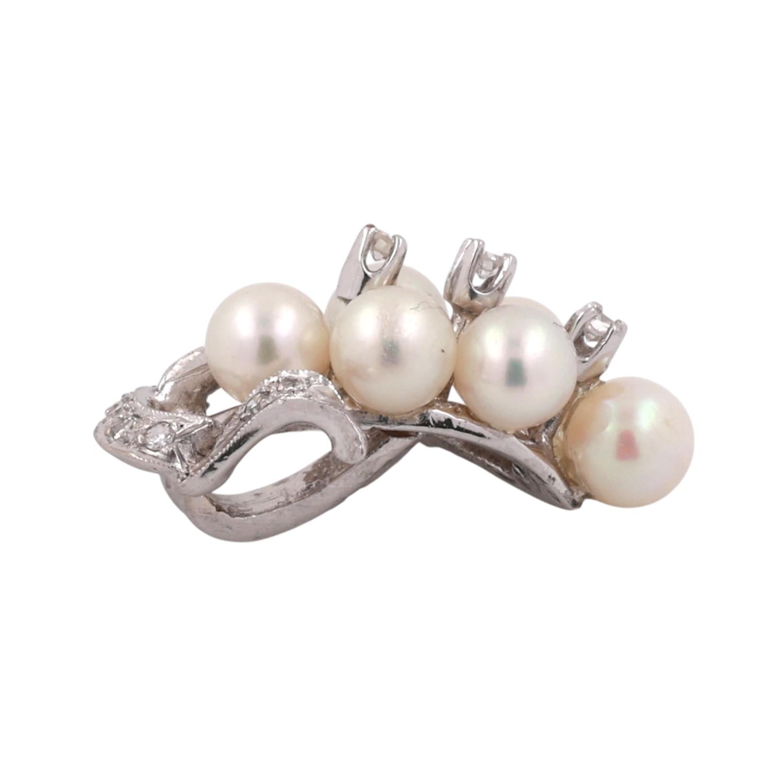 White Gold Akoya Pearl Diamond Cluster Pendant Vintage Grape Drop Estate
