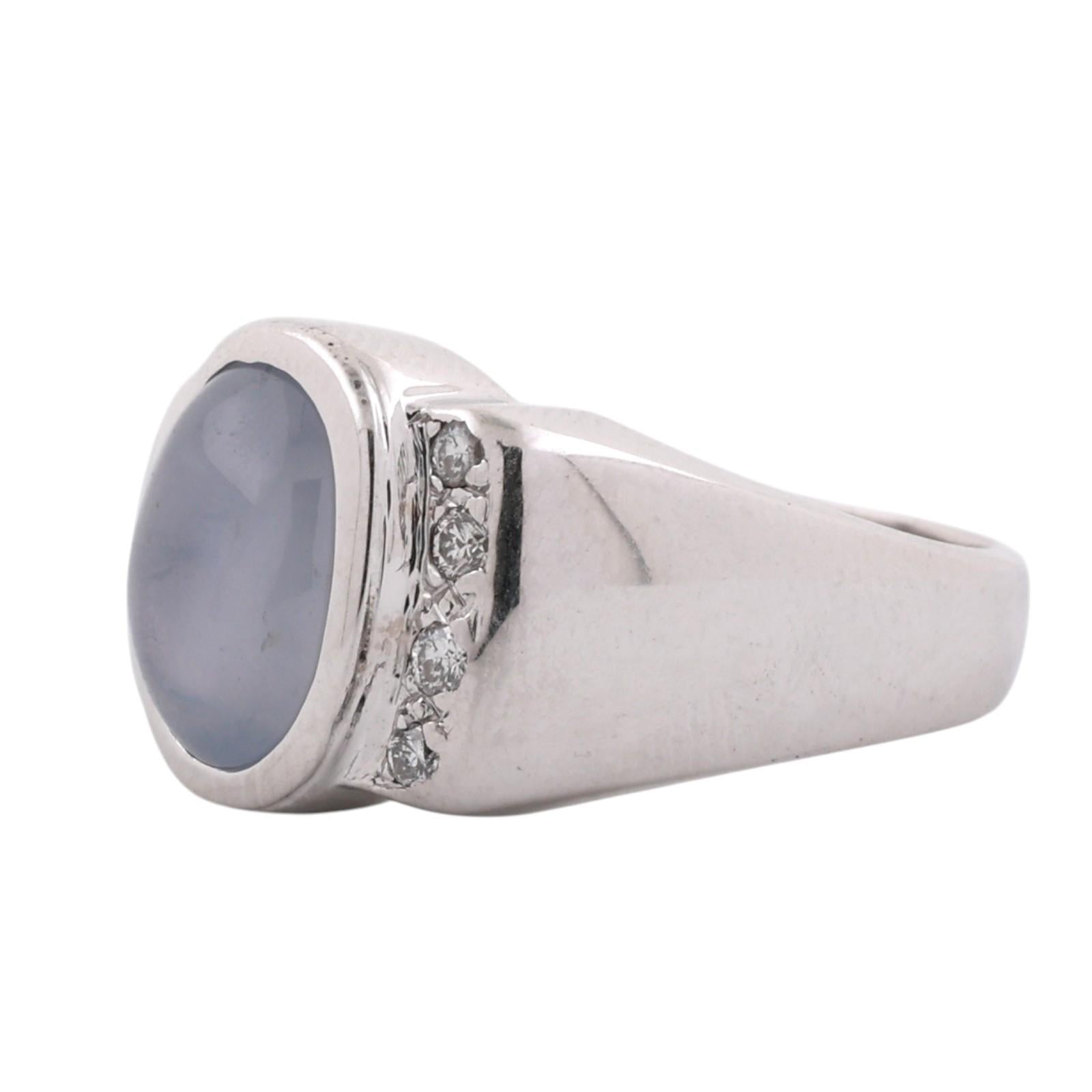 14K White Gold Blue Star Sapphire Diamond Signet Ring 3.80ctw Unisex Estate