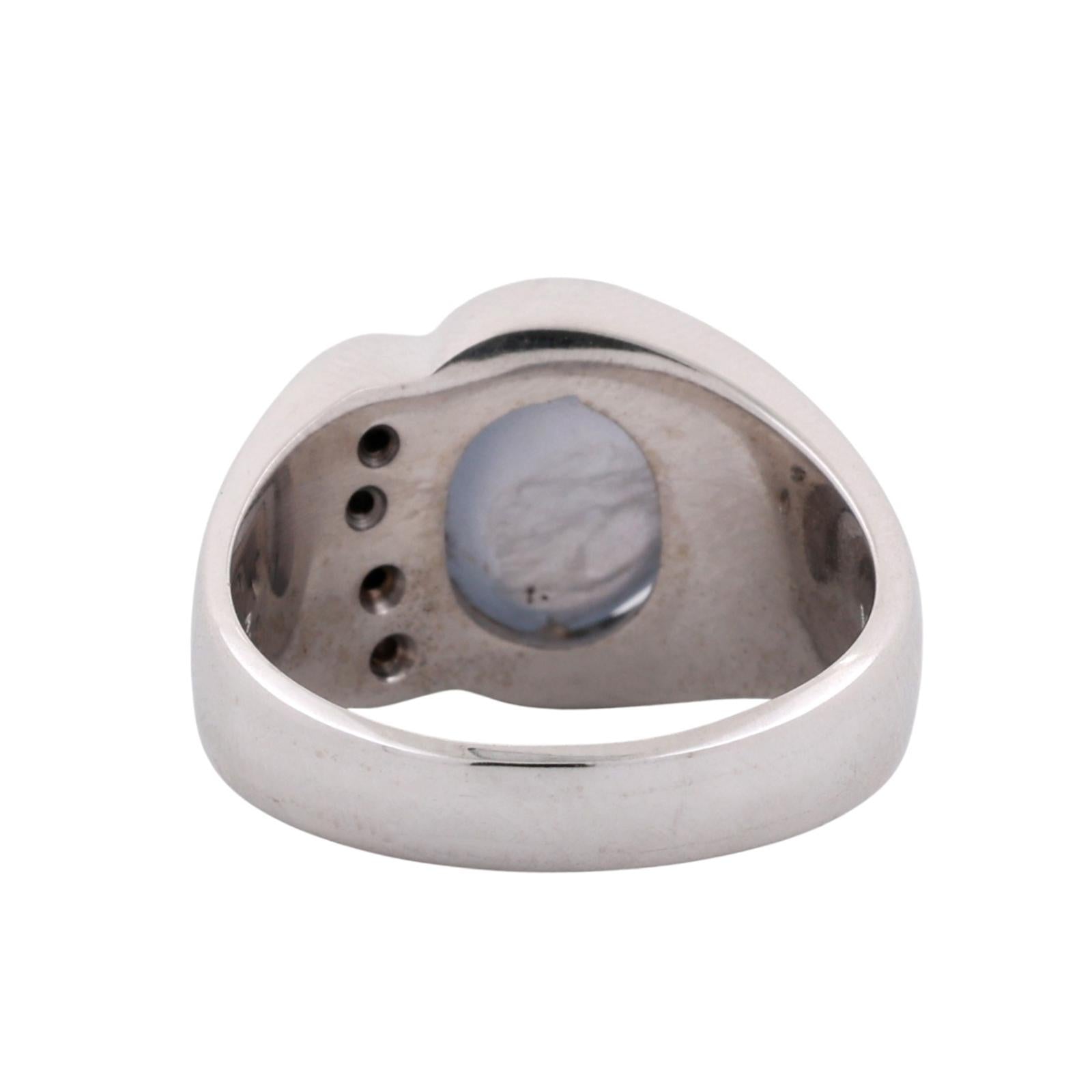 14K White Gold Blue Star Sapphire Diamond Signet Ring 3.80ctw Unisex Estate