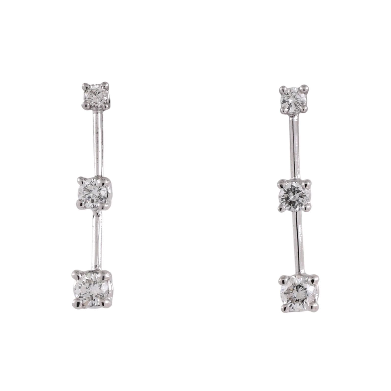 14K White Gold 0.50CTW Diamond Linear Drop Earrings Round Brilliant Dangle