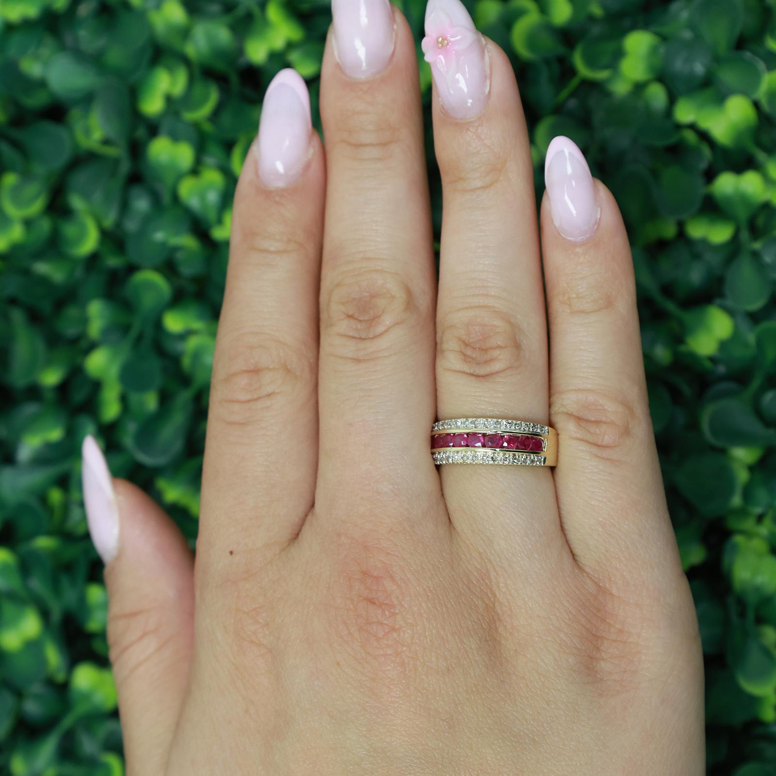 14K Gold Ruby Diamond Band Ring 0.81CTW Ruby 0.30CTW Diamond Size 7.25