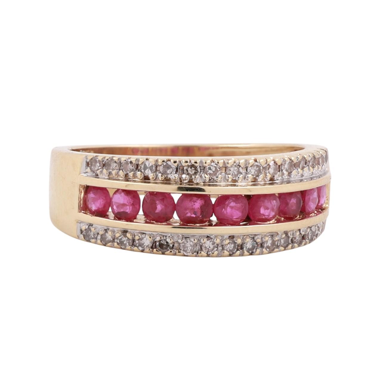 14K Gold Ruby Diamond Band Ring 0.81CTW Ruby 0.30CTW Diamond Size 7.25