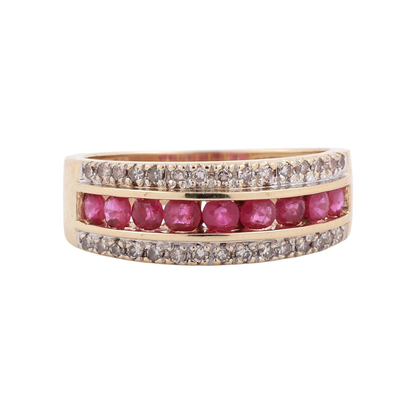 14K Gold Ruby Diamond Band Ring 0.81CTW Ruby 0.30CTW Diamond Size 7.25