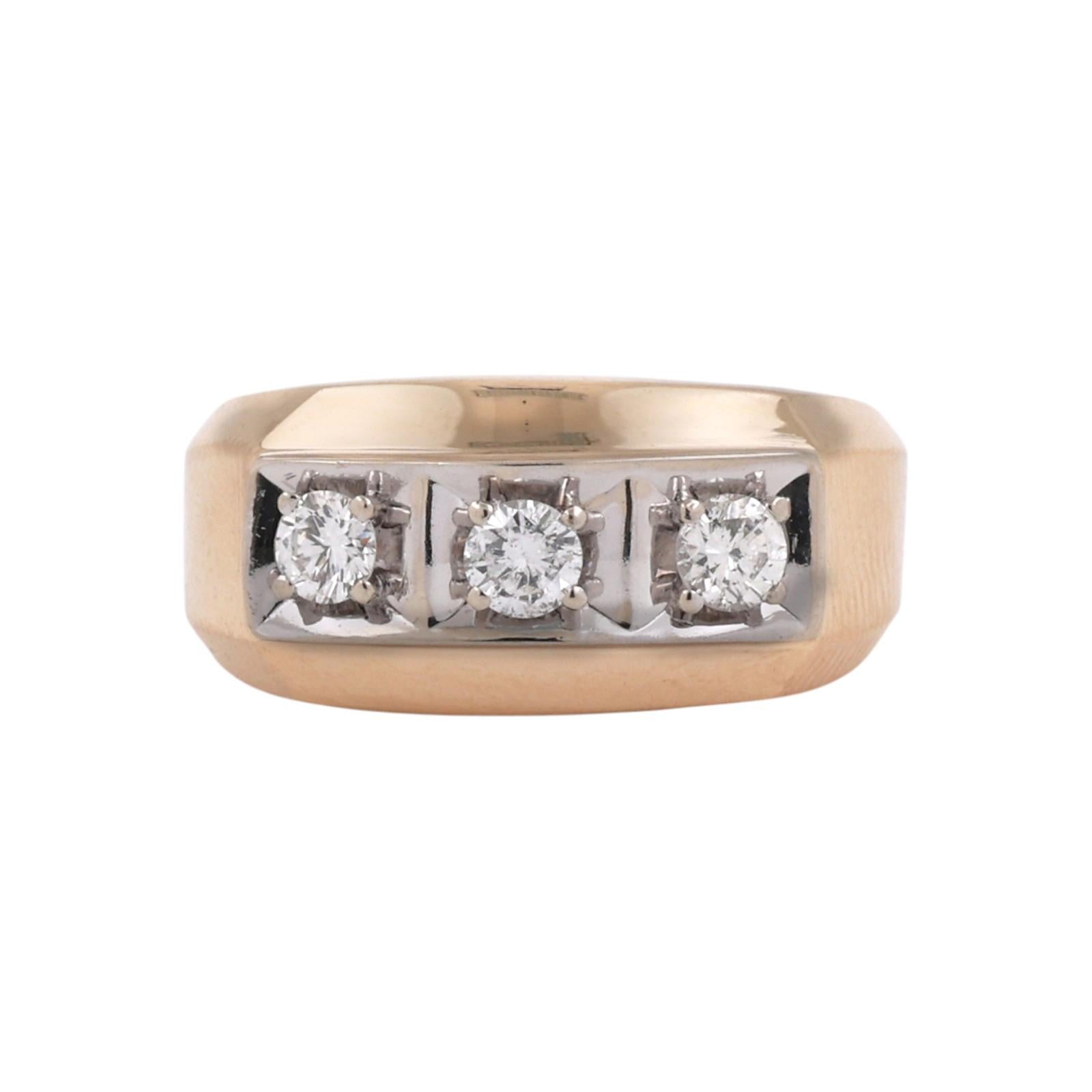 14K Two Tone Gold 0.45CTW Diamond Ring Mens Wedding Band Estate Size 6.5