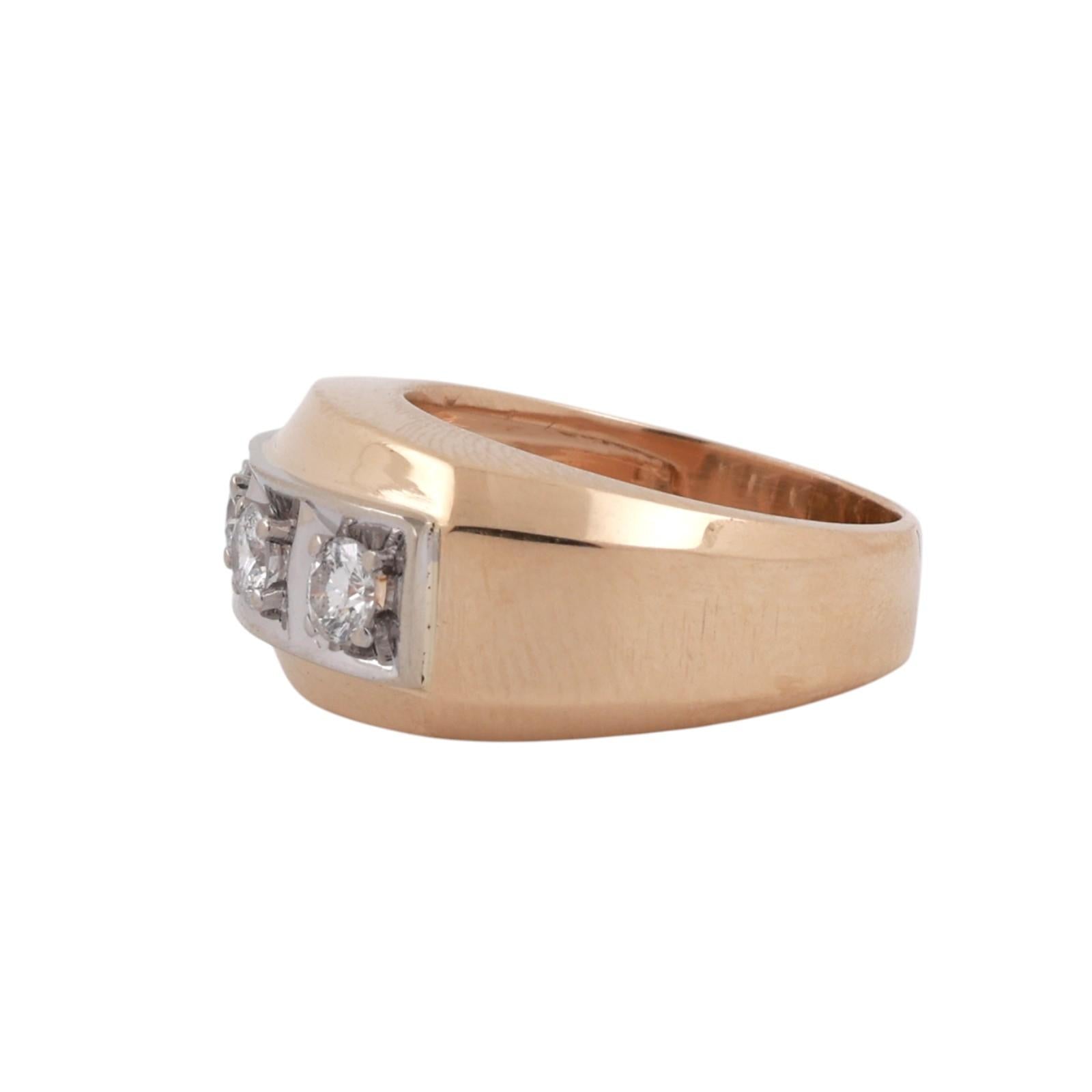 14K Two Tone Gold 0.45CTW Diamond Ring Mens Wedding Band Estate Size 6.5