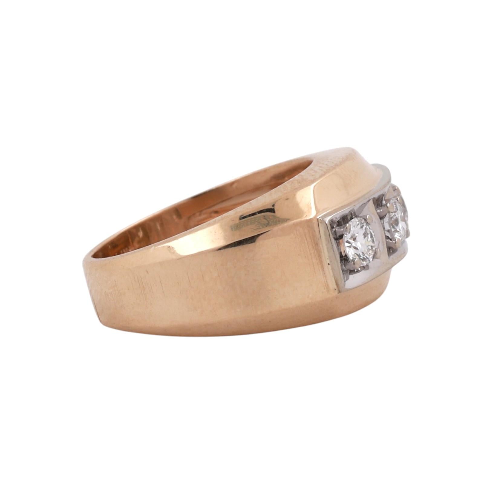 14K Two Tone Gold 0.45CTW Diamond Ring Mens Wedding Band Estate Size 6.5