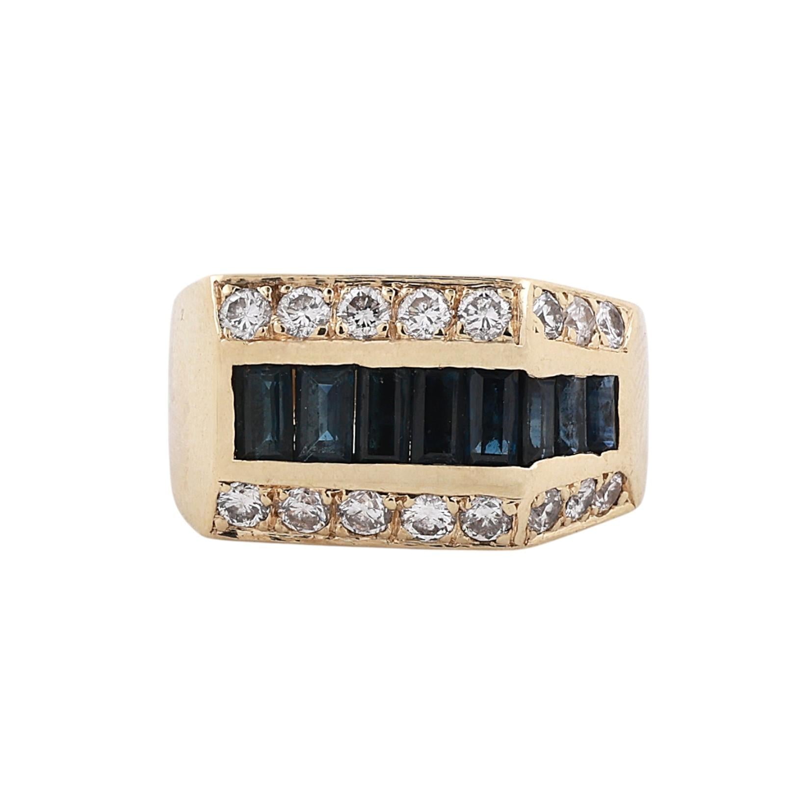 14K Yellow Gold Sapphire Diamond Ring 2.33CTW Baguette Channel Set Men Size 8