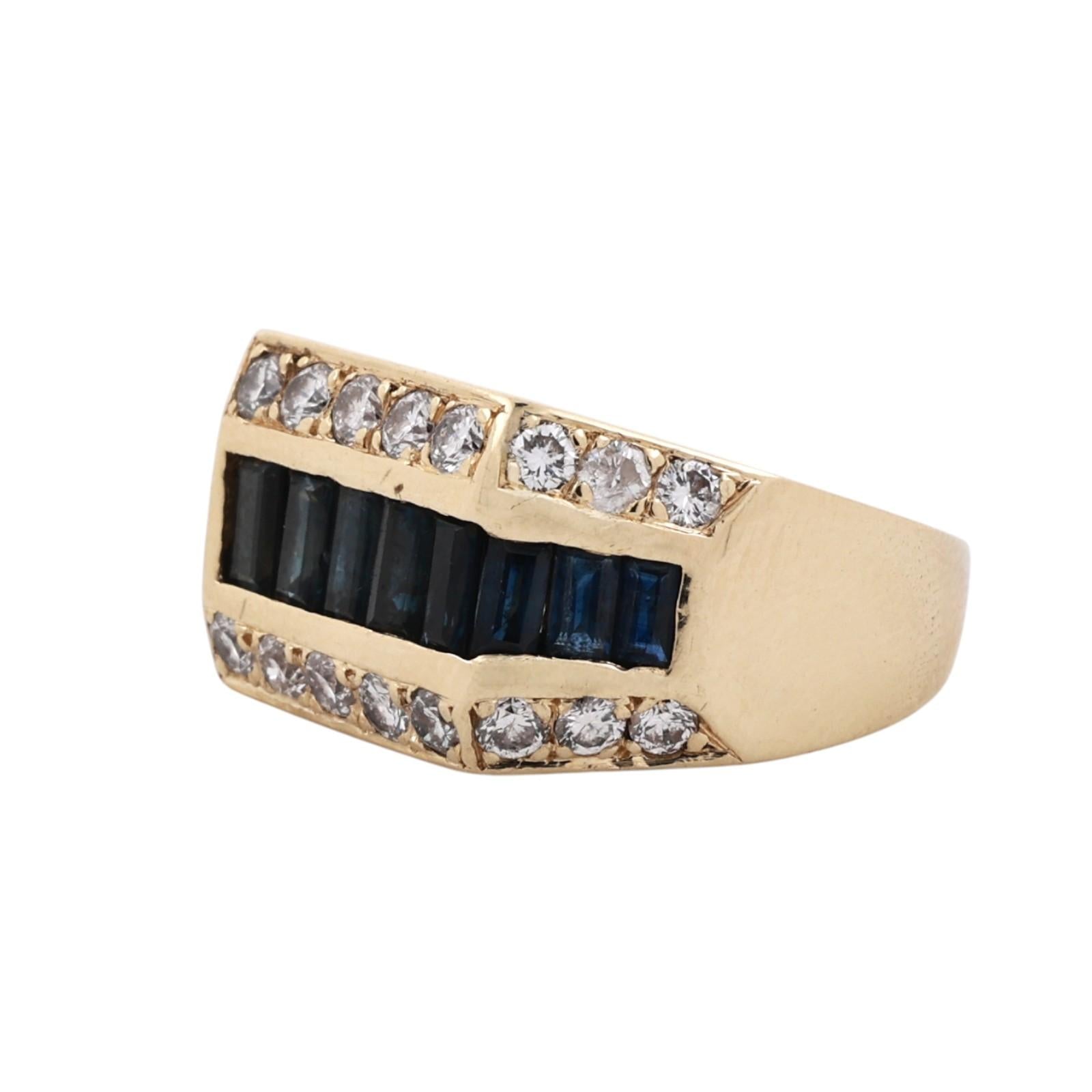 14K Yellow Gold Sapphire Diamond Ring 2.33CTW Baguette Channel Set Men Size 8