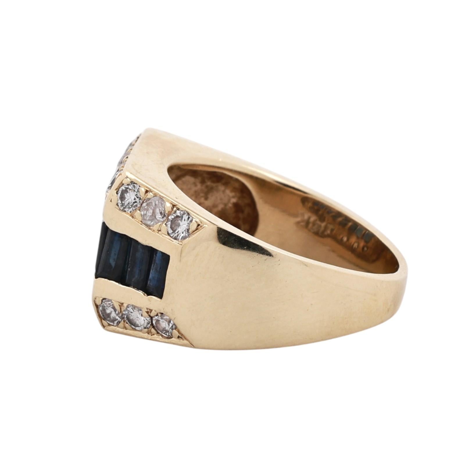 14K Yellow Gold Sapphire Diamond Ring 2.33CTW Baguette Channel Set Men Size 8