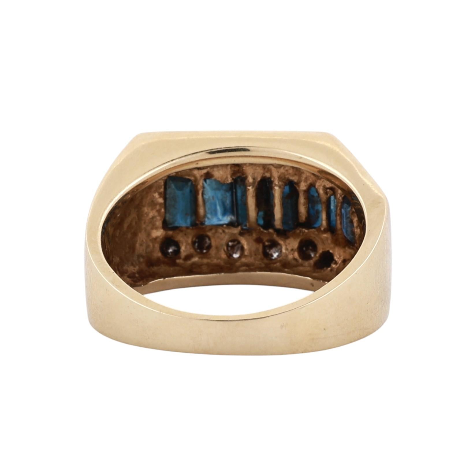 14K Yellow Gold Sapphire Diamond Ring 2.33CTW Baguette Channel Set Men Size 8