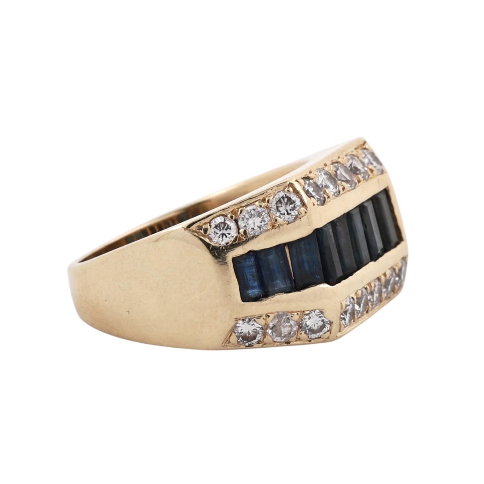 14K Yellow Gold Sapphire Diamond Ring 2.33CTW Baguette Channel Set Men Size 8