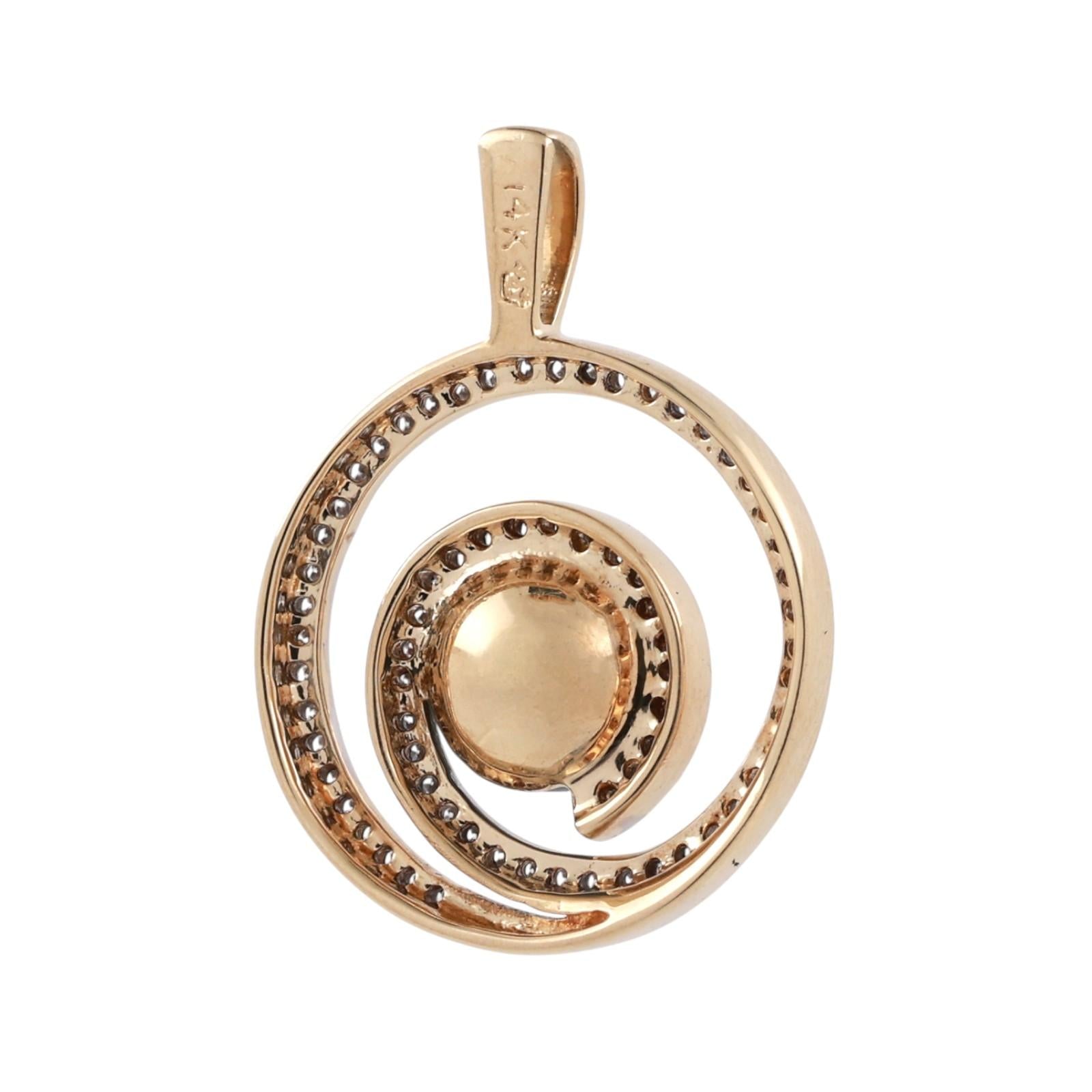 14K Two-Tone Gold Gray Akoya Pearl Diamond Circle Swirl Pendant 0.50CTW Diamonds