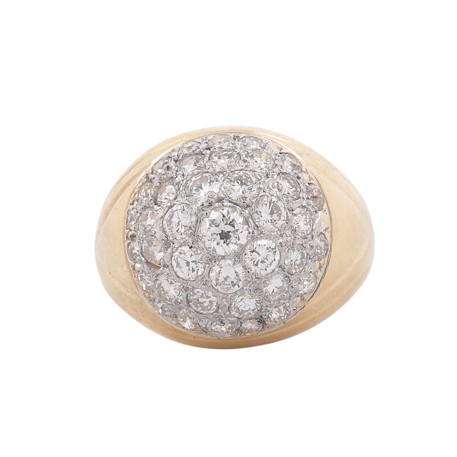 18K Yellow Gold Platinum 3.00ctw Diamond Cluster Dome Cocktail Ring Size 8.25