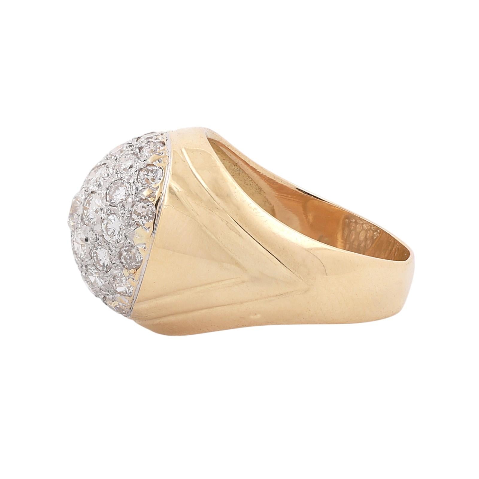 18K Yellow Gold Platinum 3.00ctw Diamond Cluster Dome Cocktail Ring Size 8.25