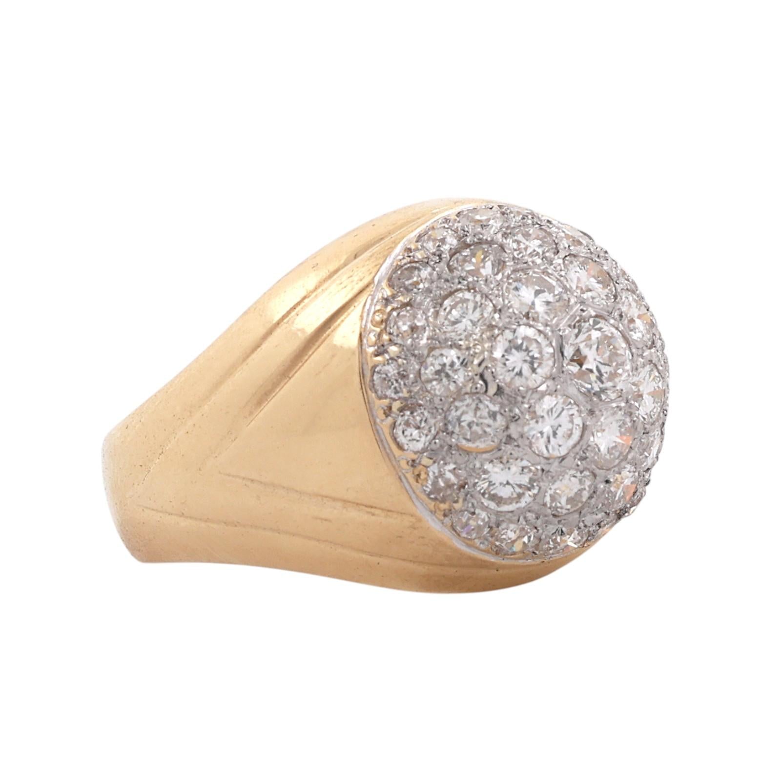 18K Yellow Gold Platinum 3.00ctw Diamond Cluster Dome Cocktail Ring Size 8.25