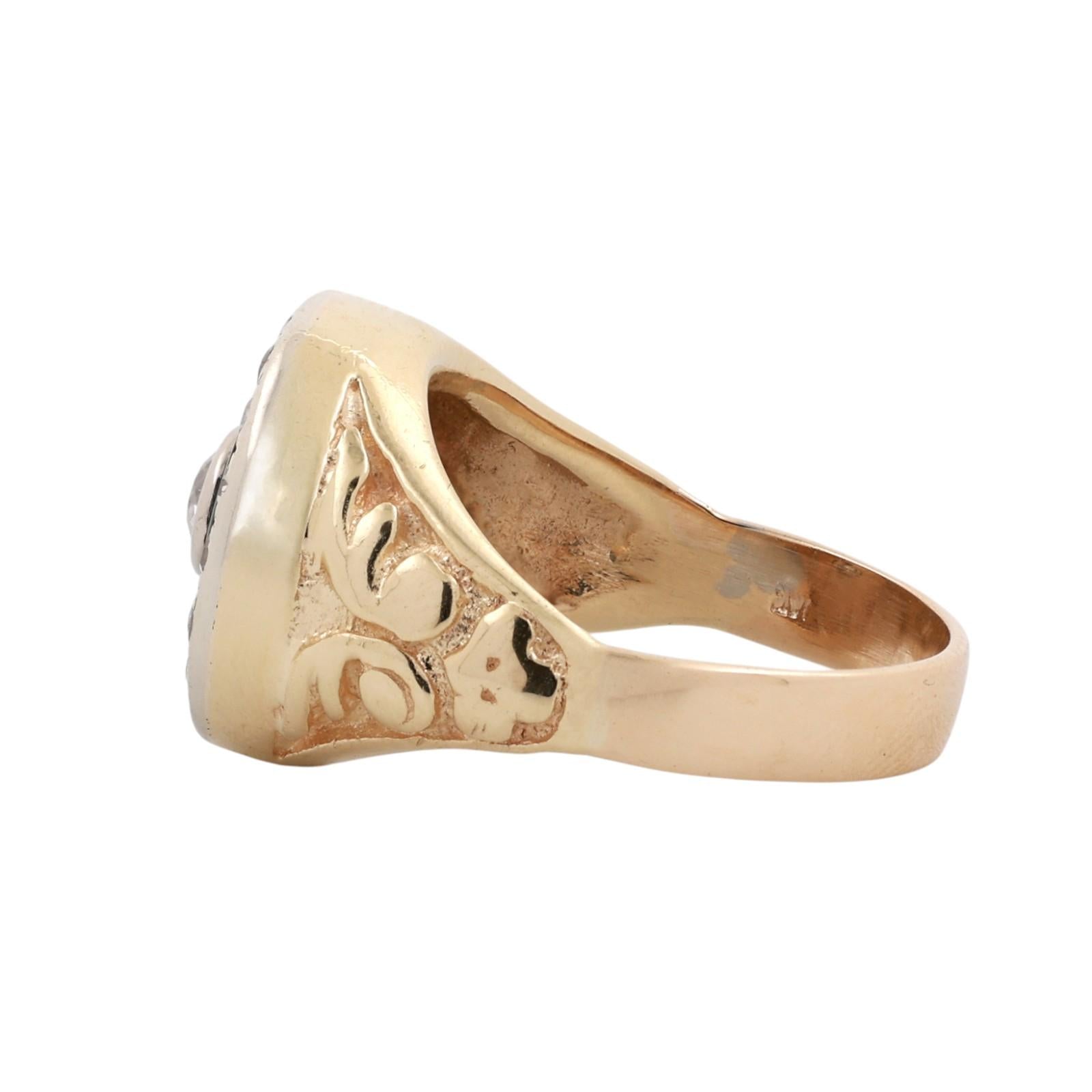 Art Deco Two Tone Gold Onyx Old European Cut Diamond Target Ring Estate 0.90CTW