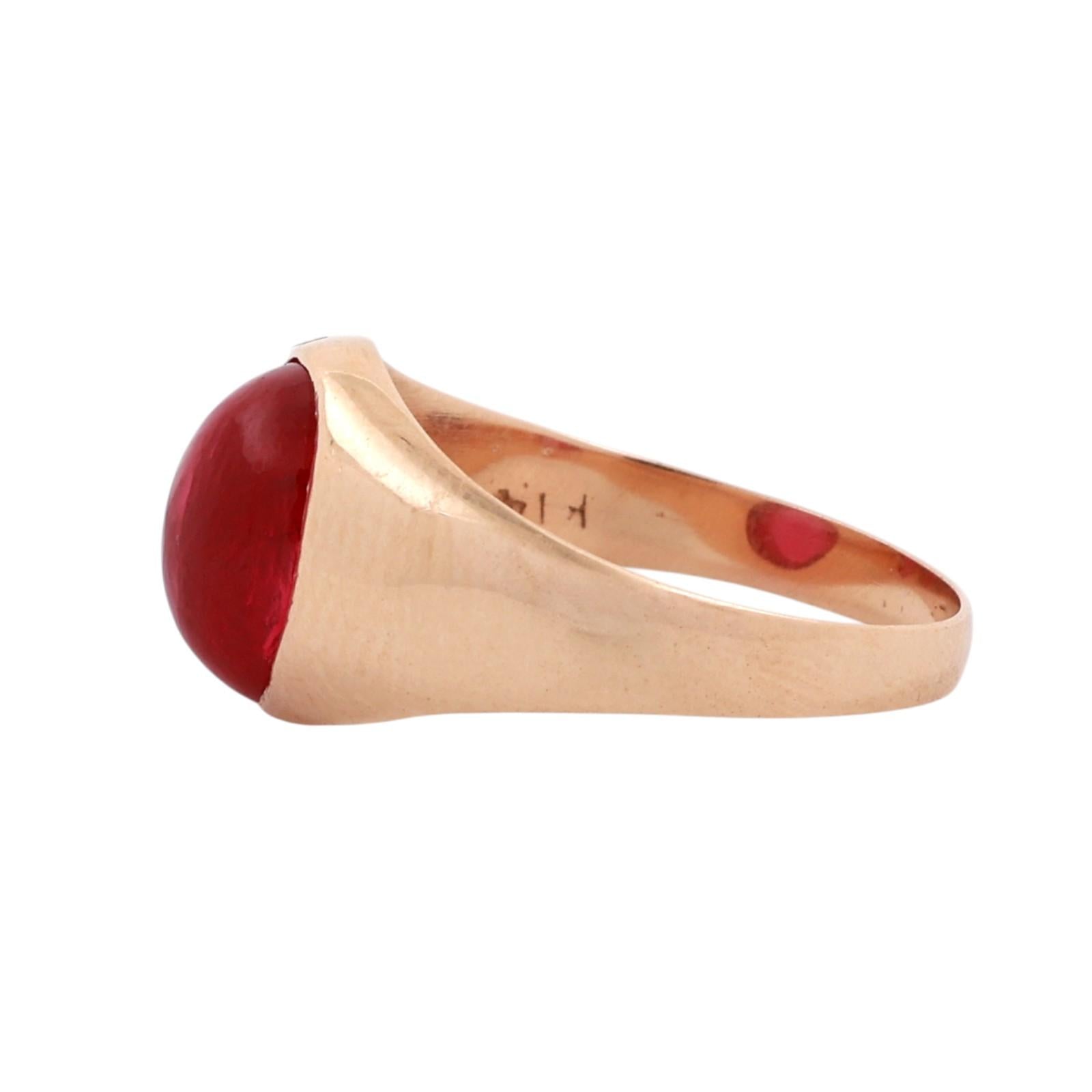 14K Yellow Gold 2.65CT Lab Created Ruby Oval Cabochon Satin Finish Signet Ring