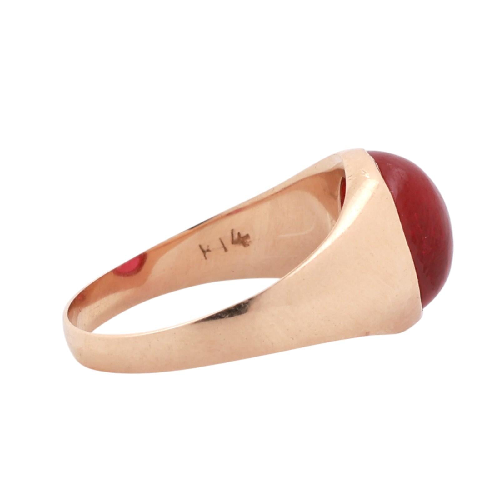 14K Yellow Gold 2.65CT Lab Created Ruby Oval Cabochon Satin Finish Signet Ring