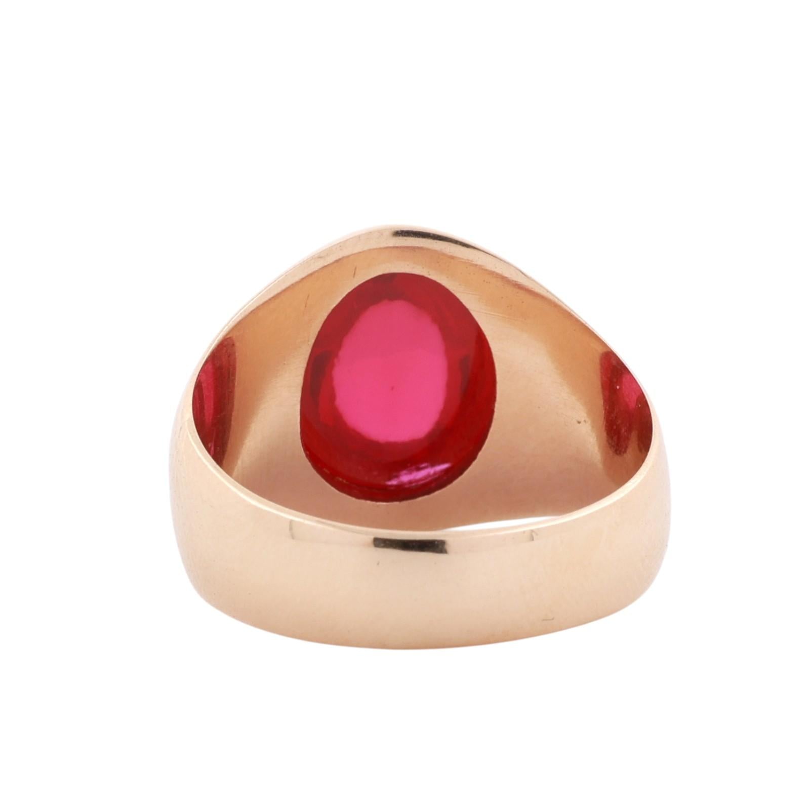 14K Yellow Gold 8.25CT Lab Grown Ruby Cabochon Signet Ring Unisex Size 9.25