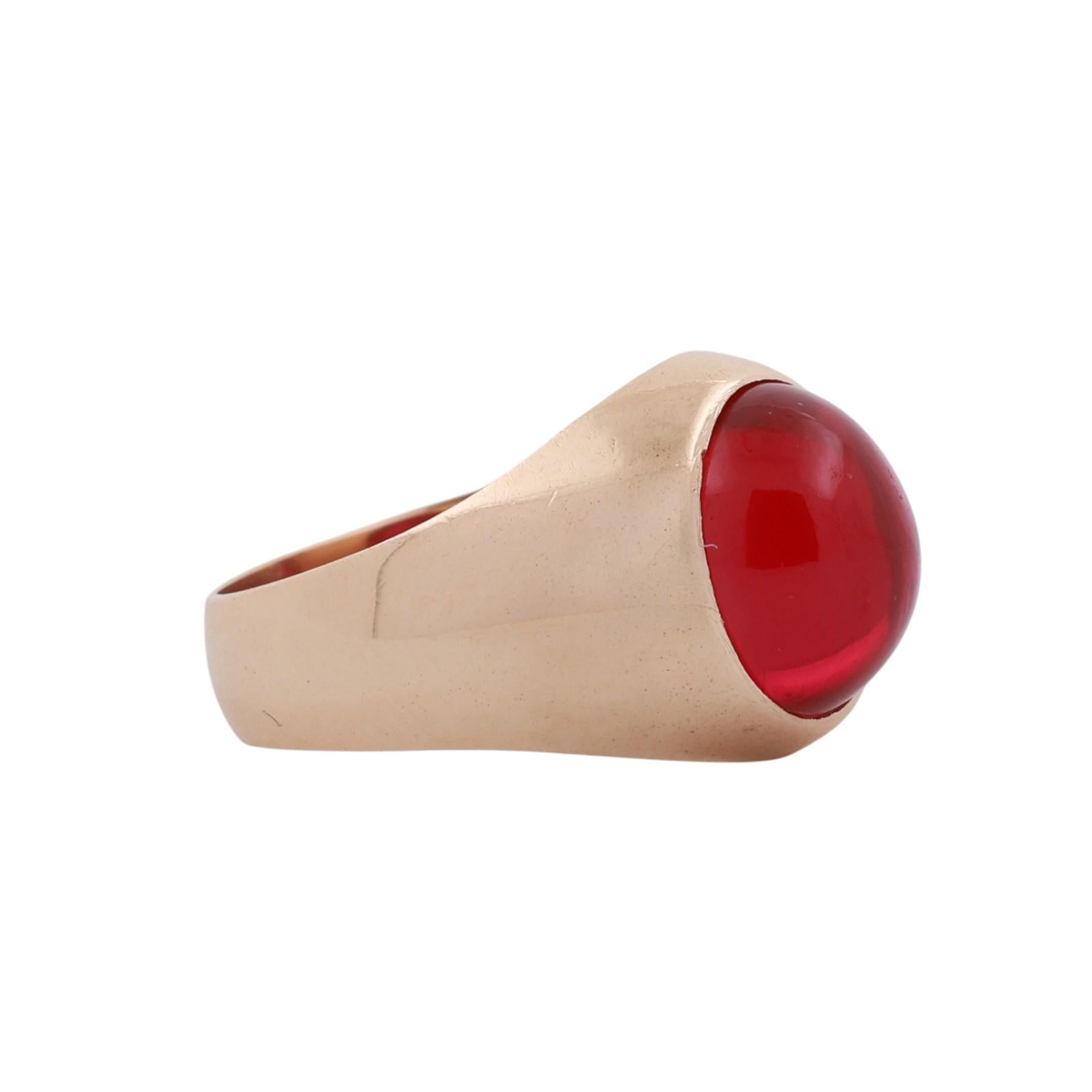 14K Yellow Gold 8.25CT Lab Grown Ruby Cabochon Signet Ring Unisex Size 9.25
