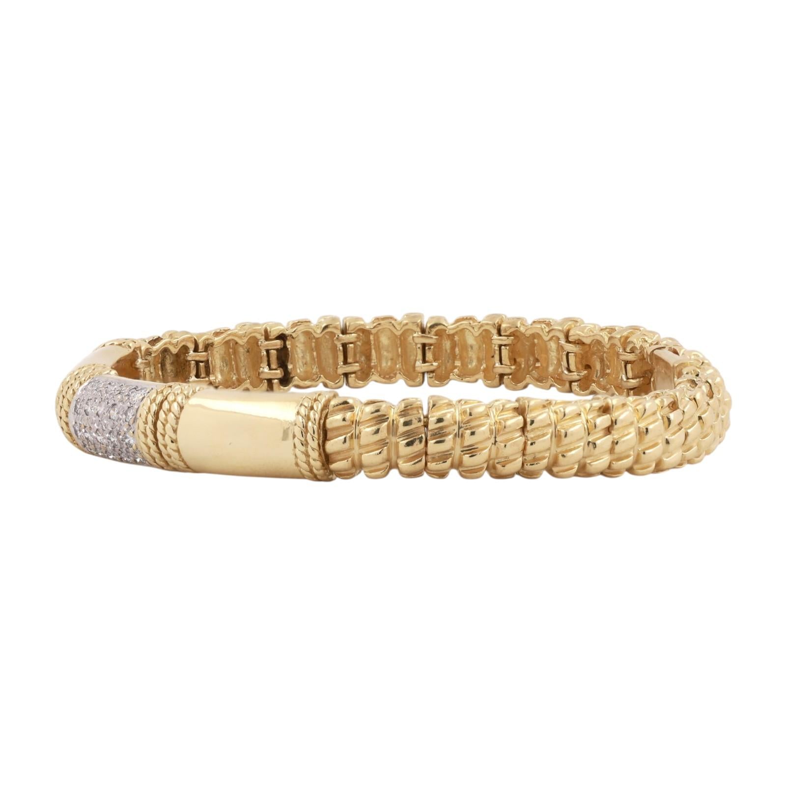 18K Gold Diamond Bracelet 6.75” Cassis Heavy Two Tone Rope Link 0.50CTW Cluster