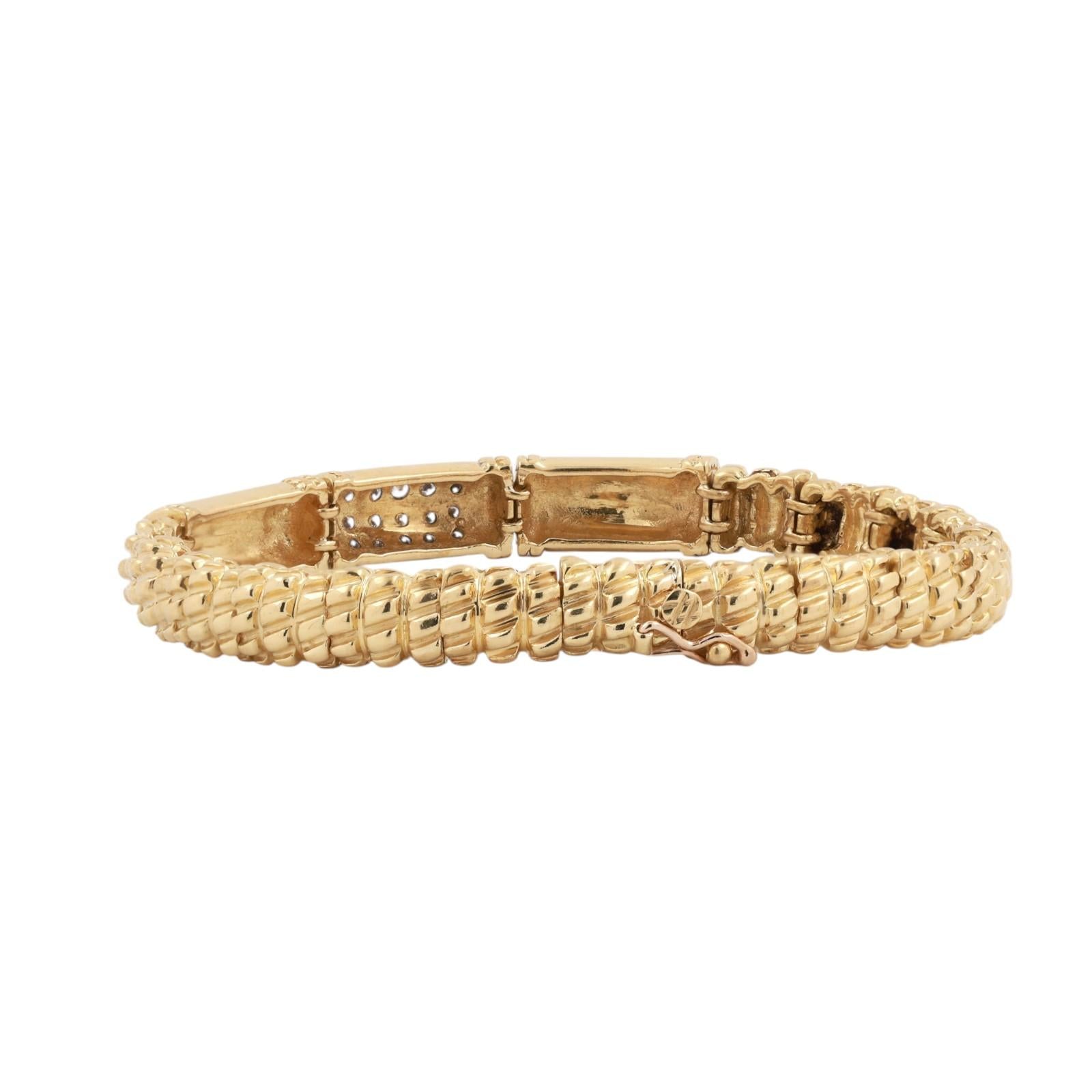 18K Gold Diamond Bracelet 6.75” Cassis Heavy Two Tone Rope Link 0.50CTW Cluster